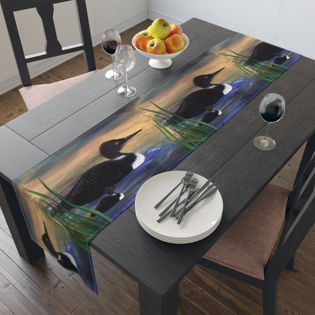 Loon Wildbird Duck Marsh Table Runner – Waterfowl Sunset Cotton-Poly Accent