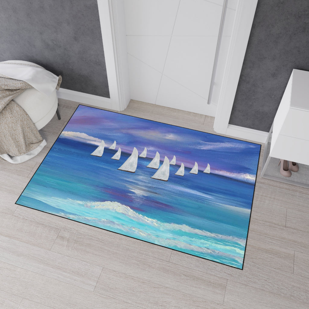 Nautical Sailboat Sea Floor Mat — Heavy-Duty Coastal Welcome Rug