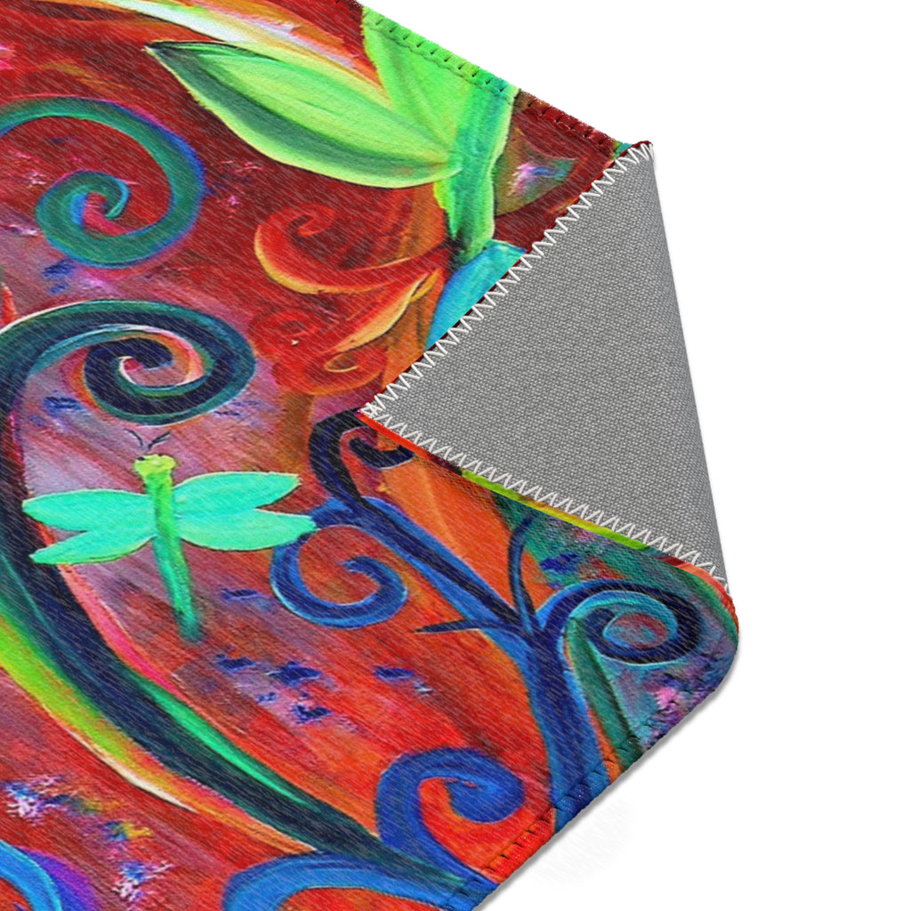 Vibrant Floral Area Rug — Colorful Bohemian Flower Swirl Mat