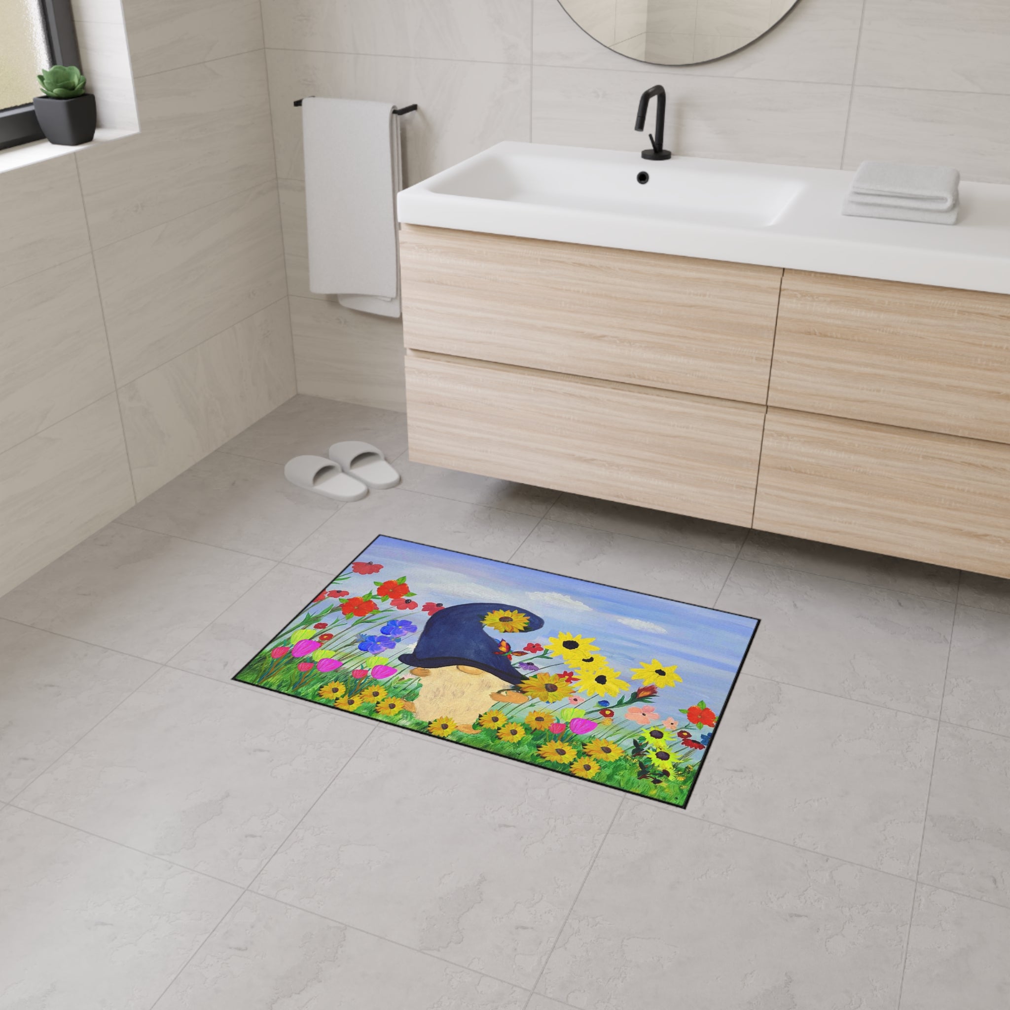 Gnome in Wildflower Garden Heavy Duty Floor Mat