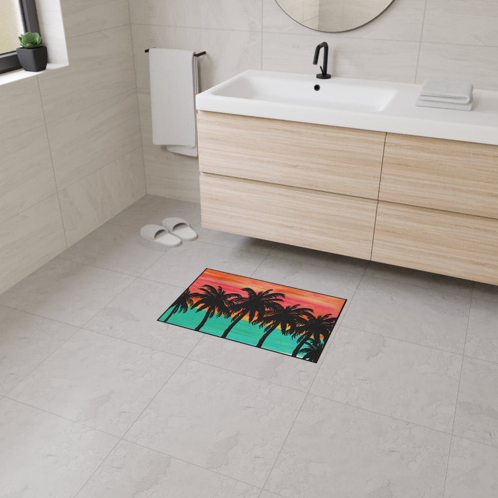 Tropical Sunset Floor Mat — Heavy-Duty Palm Tree Doormat