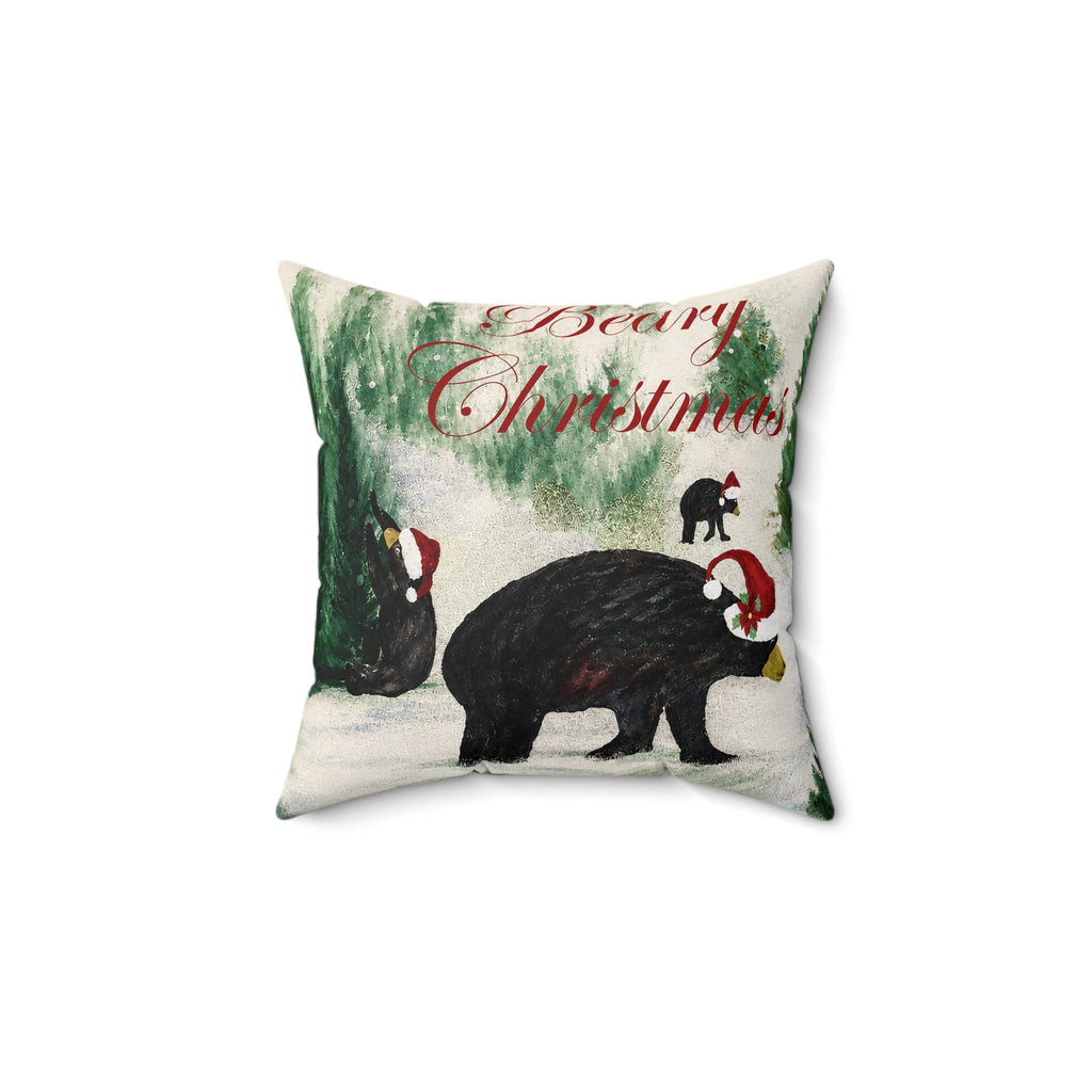 Beary Christmas Decorative Pillow — Holiday Black Bear Throw Pillow