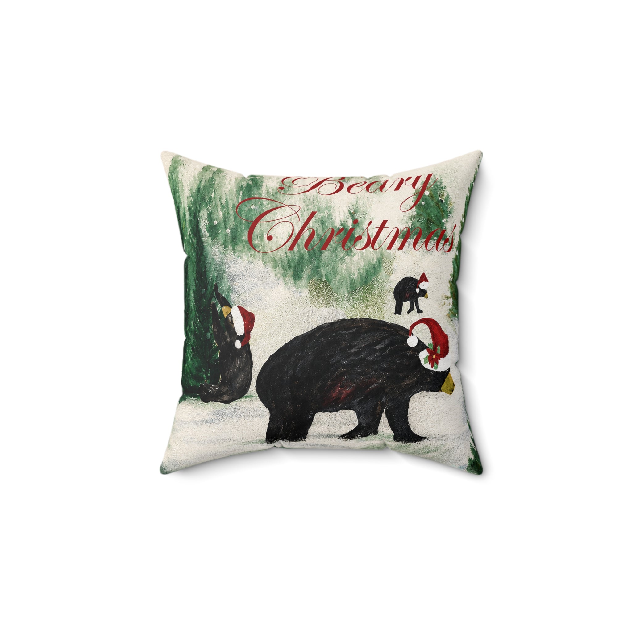Beary Christmas Decorative Pillow — Holiday Black Bear Throw Pillow