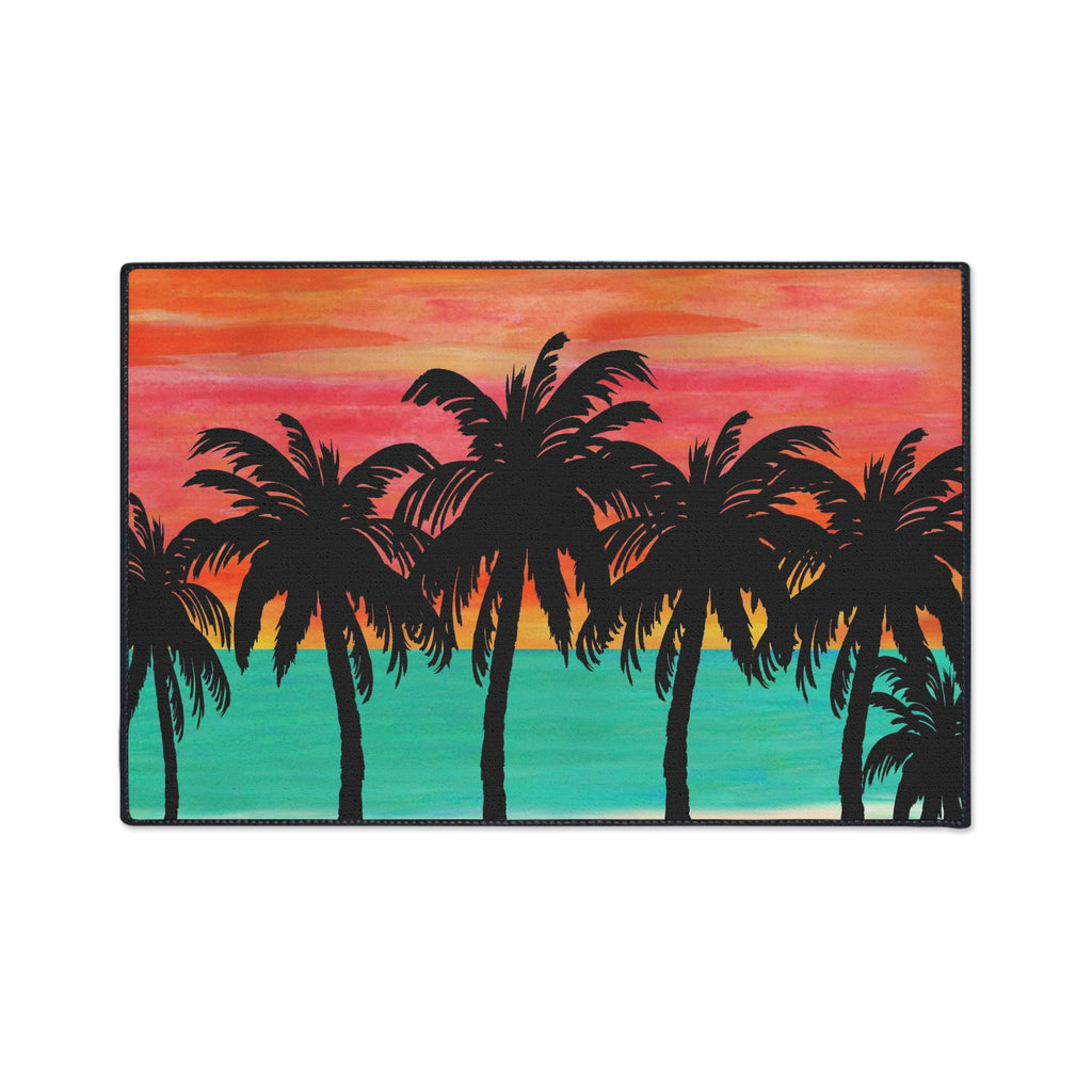 Tropical Sunset Floor Mat — Heavy-Duty Palm Tree Doormat