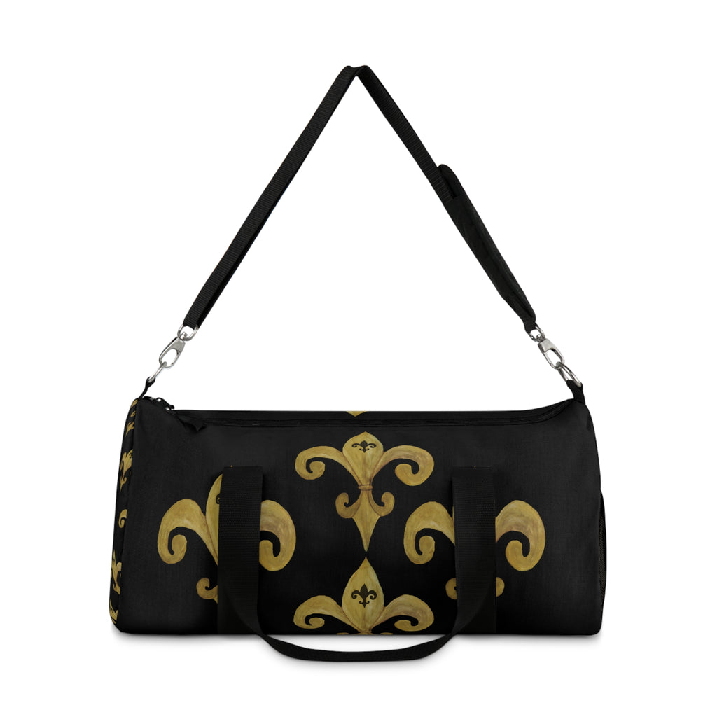 Gold Fleur-de-Lis Pattern Duffel Bag — Elegant Travel & Gym Weekender