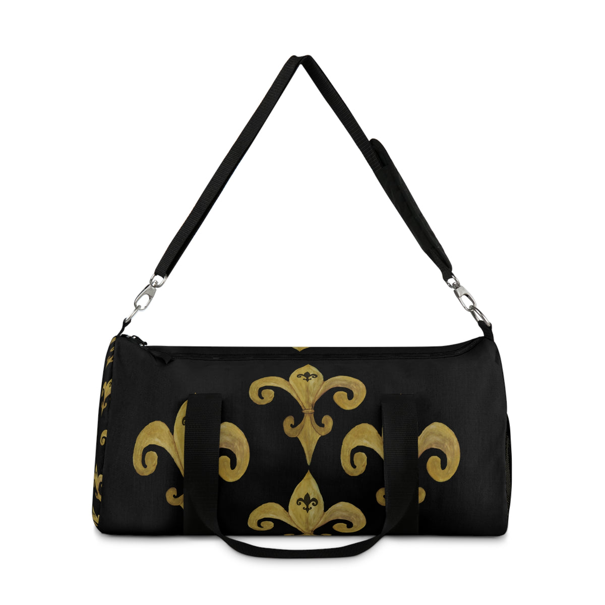 Gold Fleur-de-Lis Pattern Duffel Bag — Elegant Travel & Gym Weekender