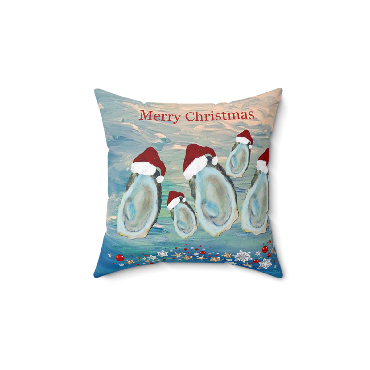 Merry Christmas Oyster Family Holiday Pillow