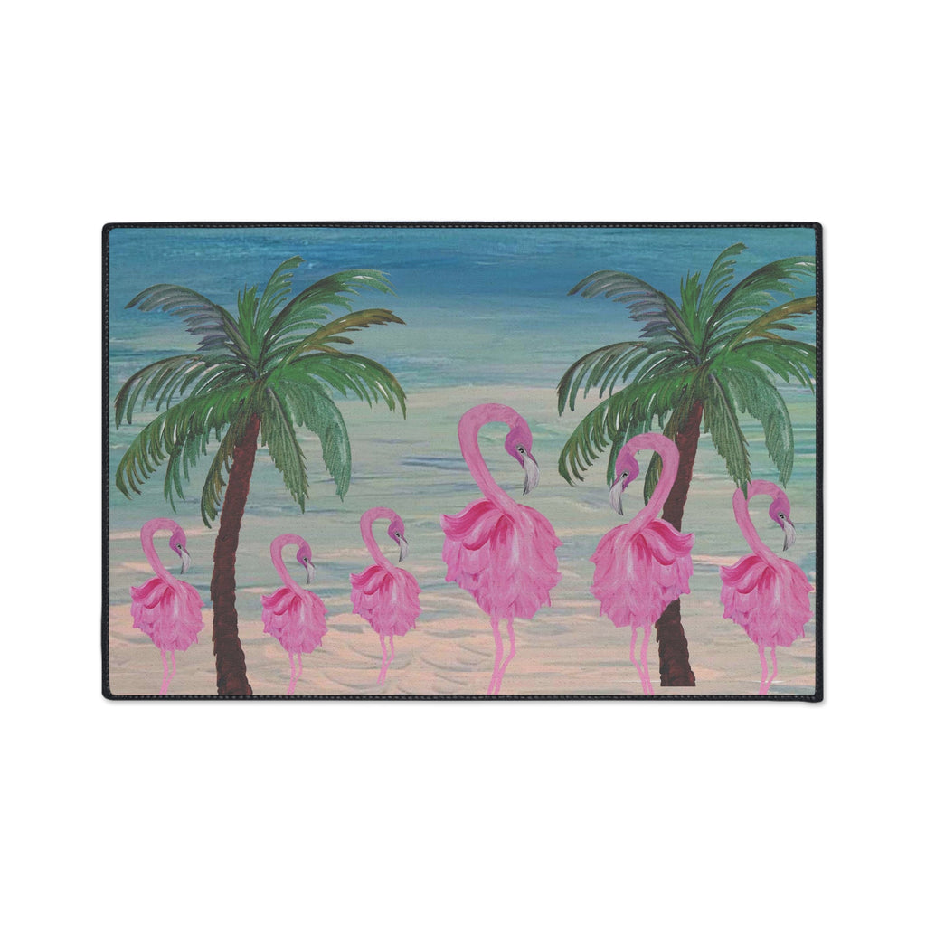 Flamingo Beach Heavy Duty Floor Mat — Tropical Palm Welcome Rug