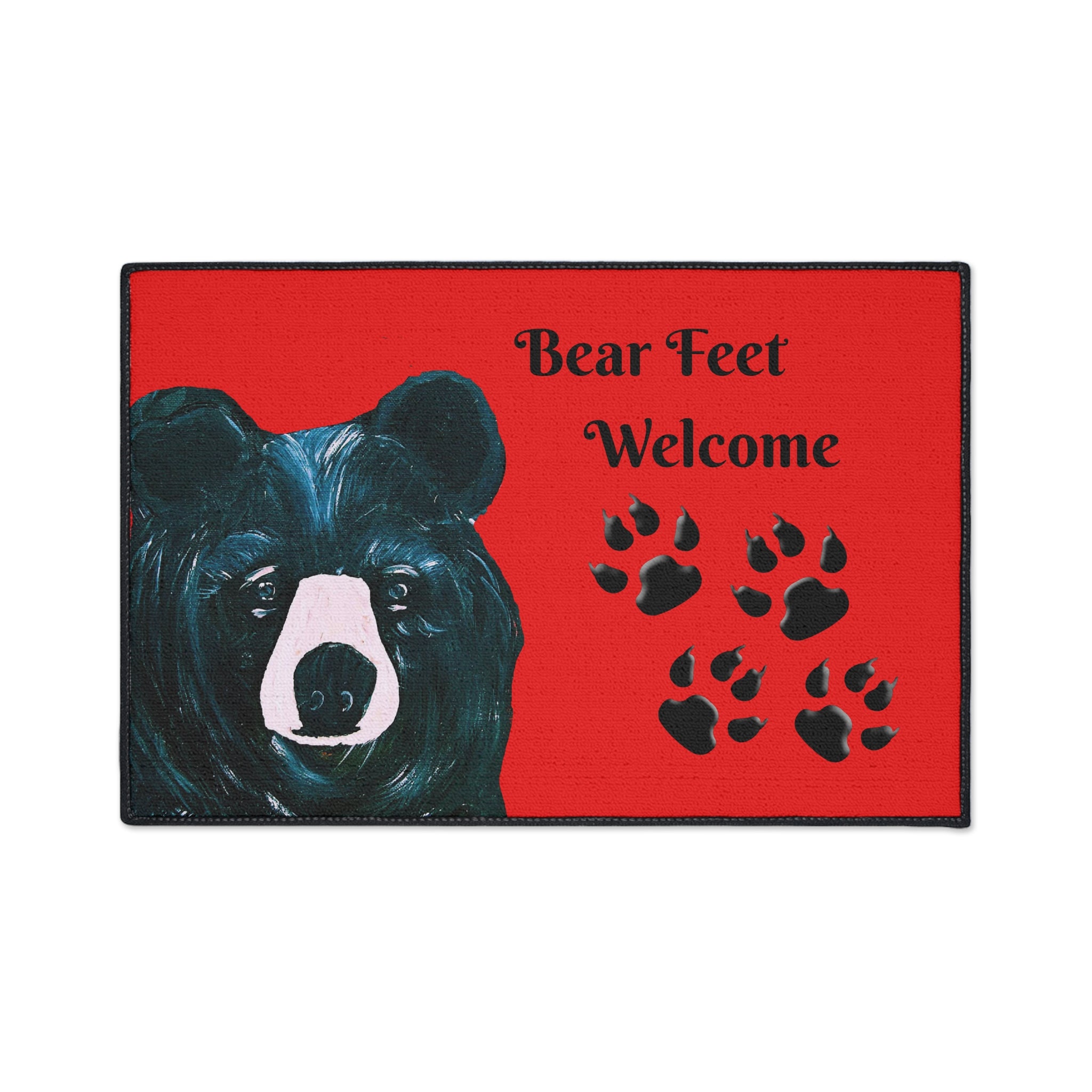 Bear Feet Welcome Heavy-Duty Floor Mat — Red Cabin Doormat with Bear Paw Prints