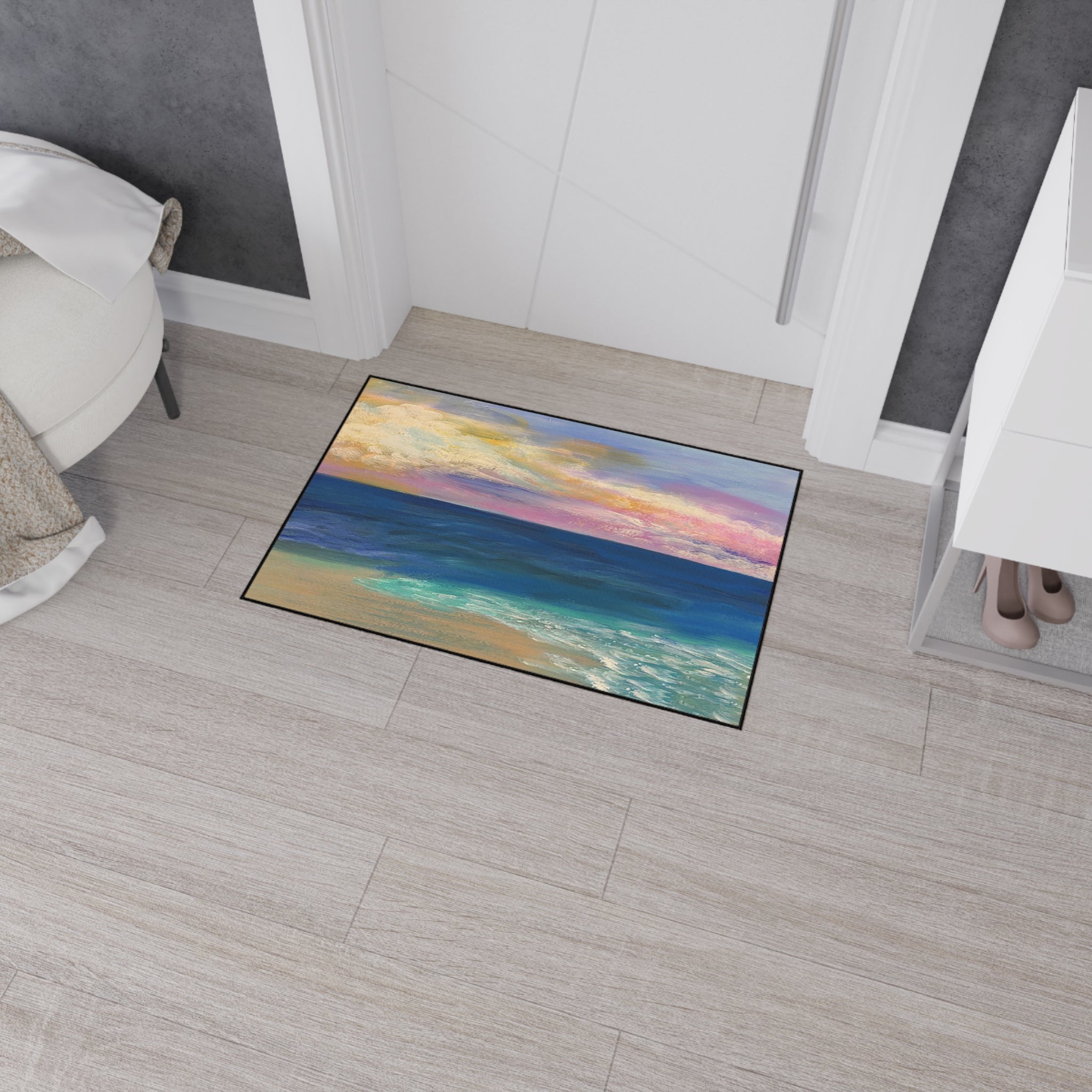 Beach Sunset Heavy-Duty Floor Mat — Coastal Ocean Wave Doormat