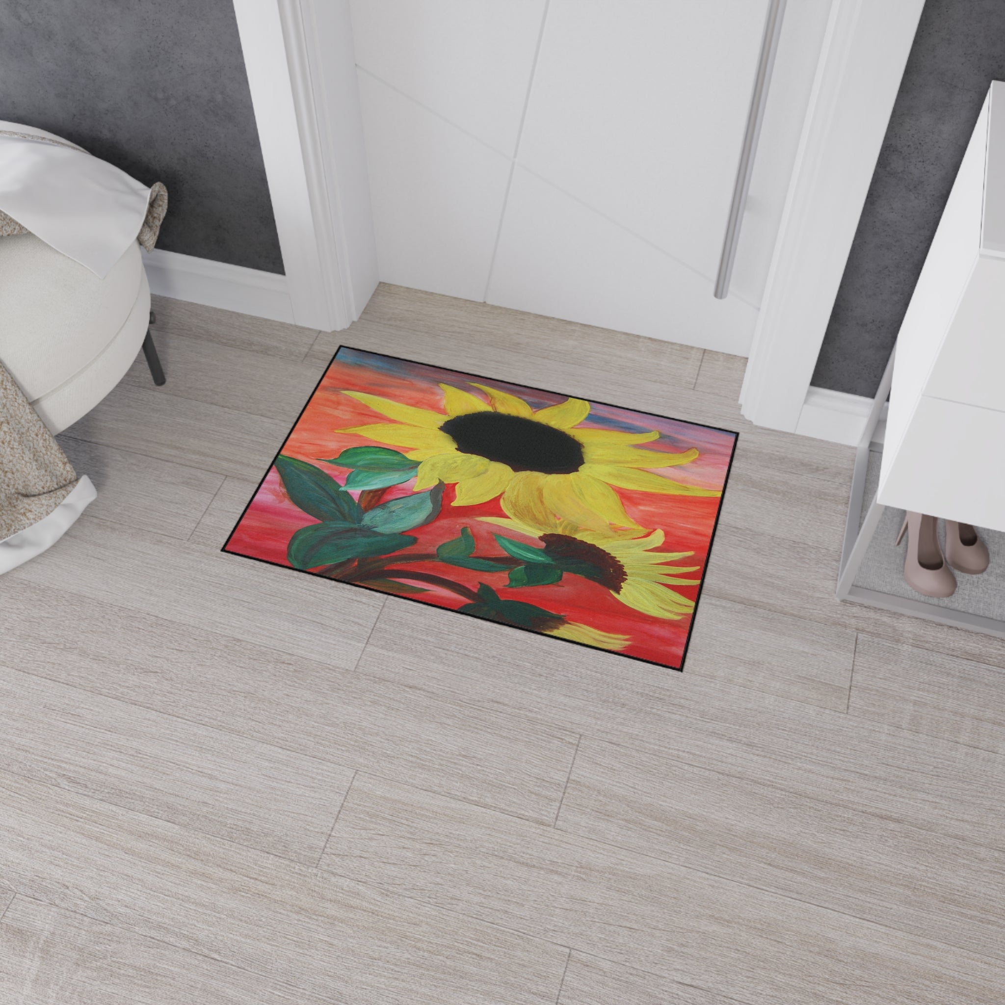 Sunflower Art Heavy-Duty Floor Mat — Bold Yellow Floral Entry Rug