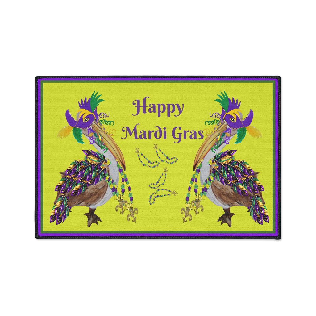 Pelican Mardi Gras adorned in beach home decor Heavy Duty Floor Mat rug