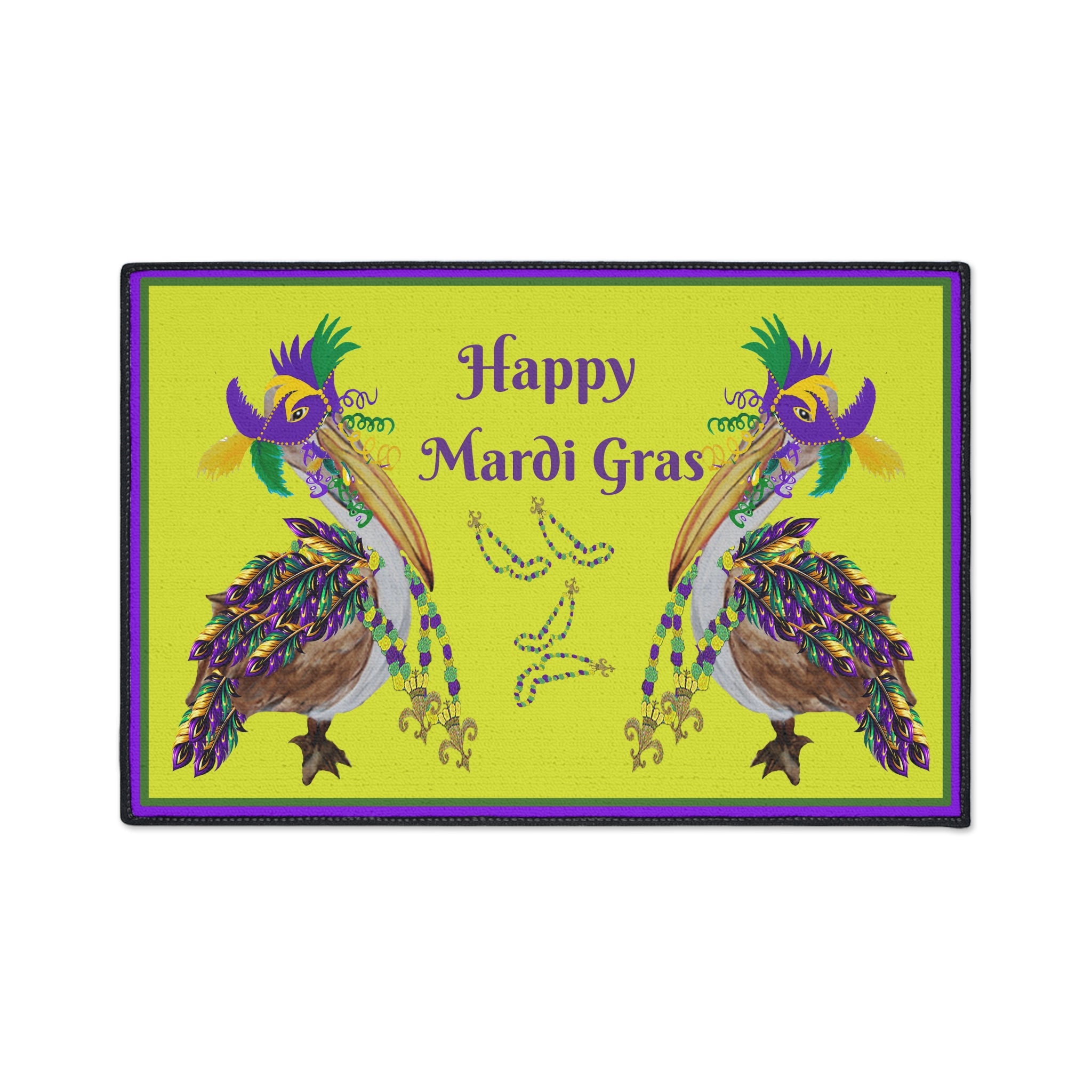 Pelican Mardi Gras adorned in beach home decor Heavy Duty Floor Mat rug