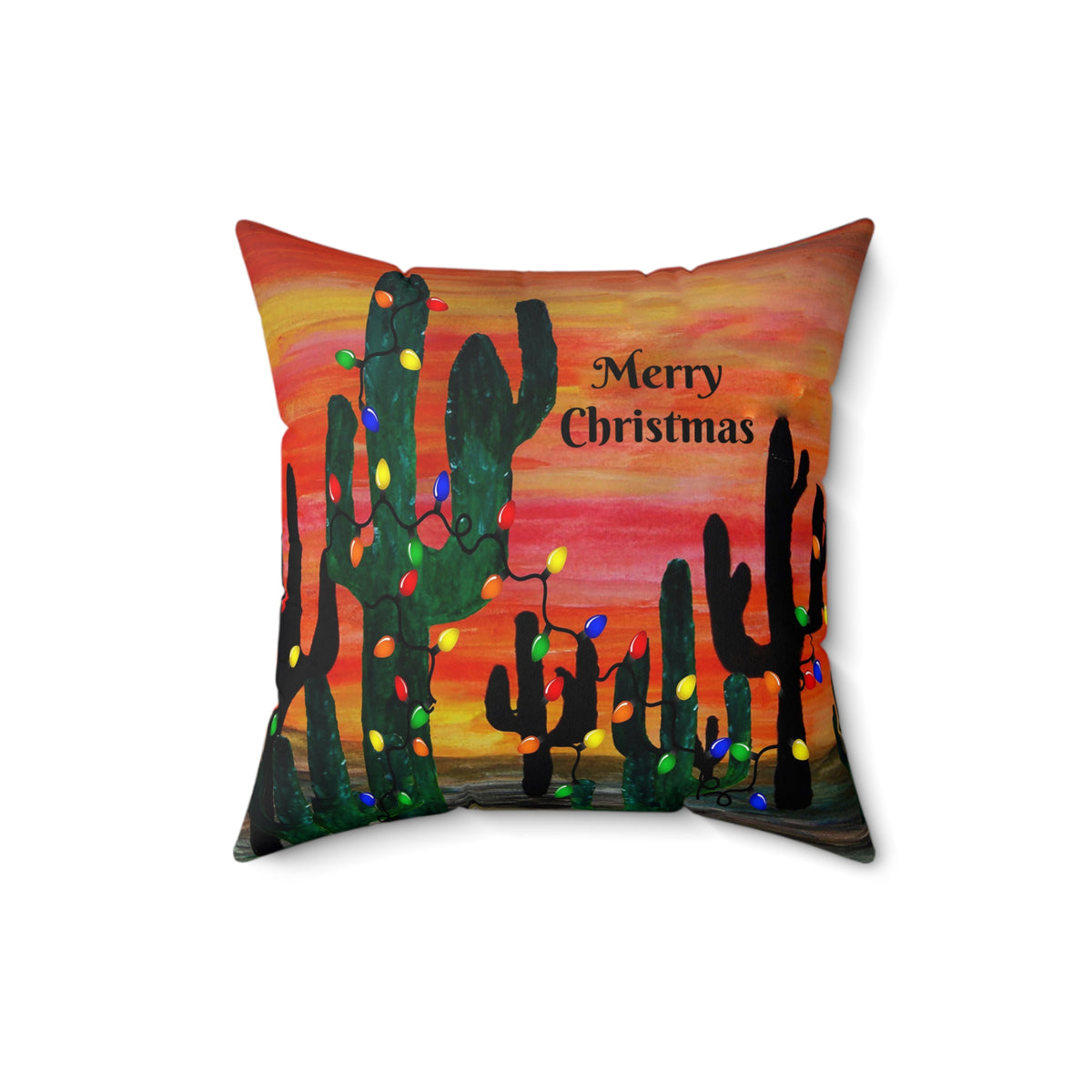 Cactus Christmas Pillow — 'Merry Christmas' Desert Holiday Throw Pillow