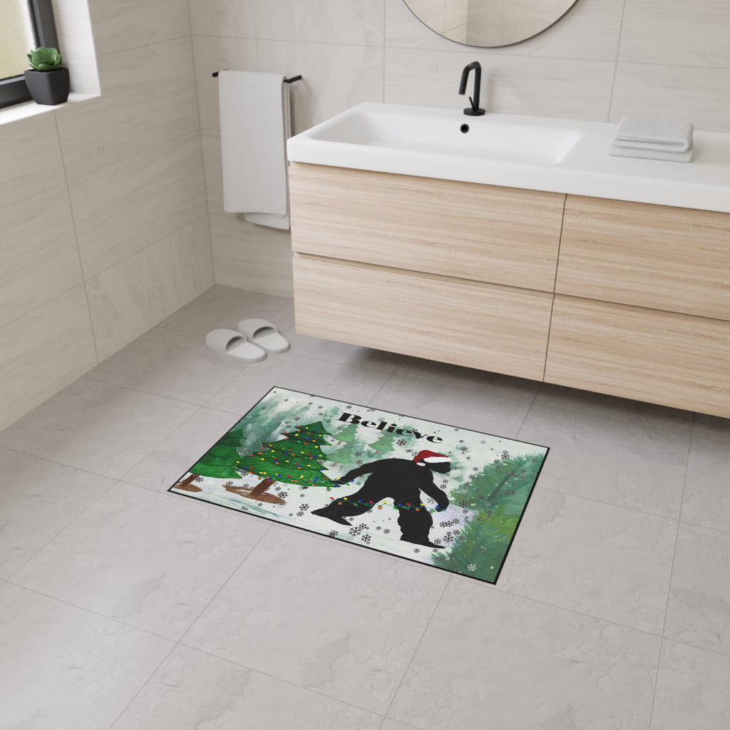 Believe Bigfoot Sashquash Holiday Floor Mat