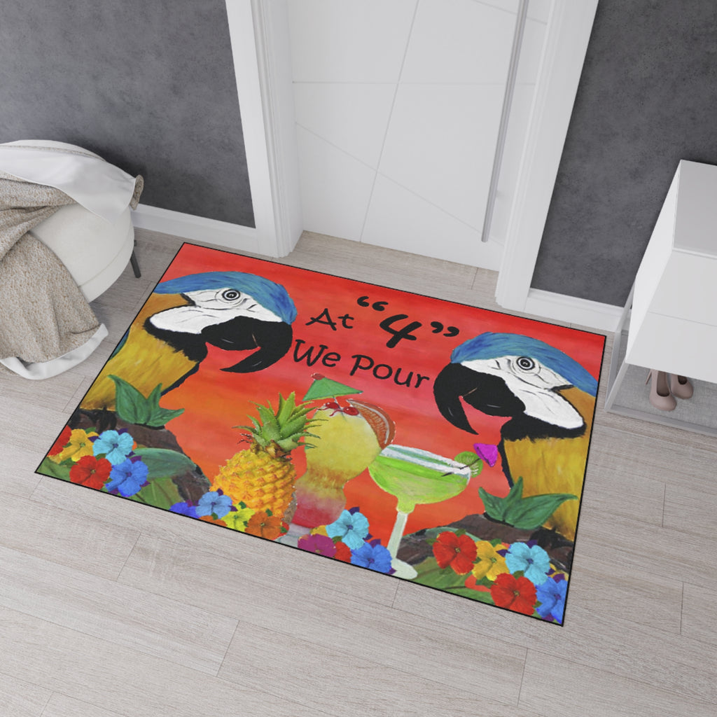 Tropical Parrot Floor Mat — "At 4 We Pour" Bar Welcome Doormat