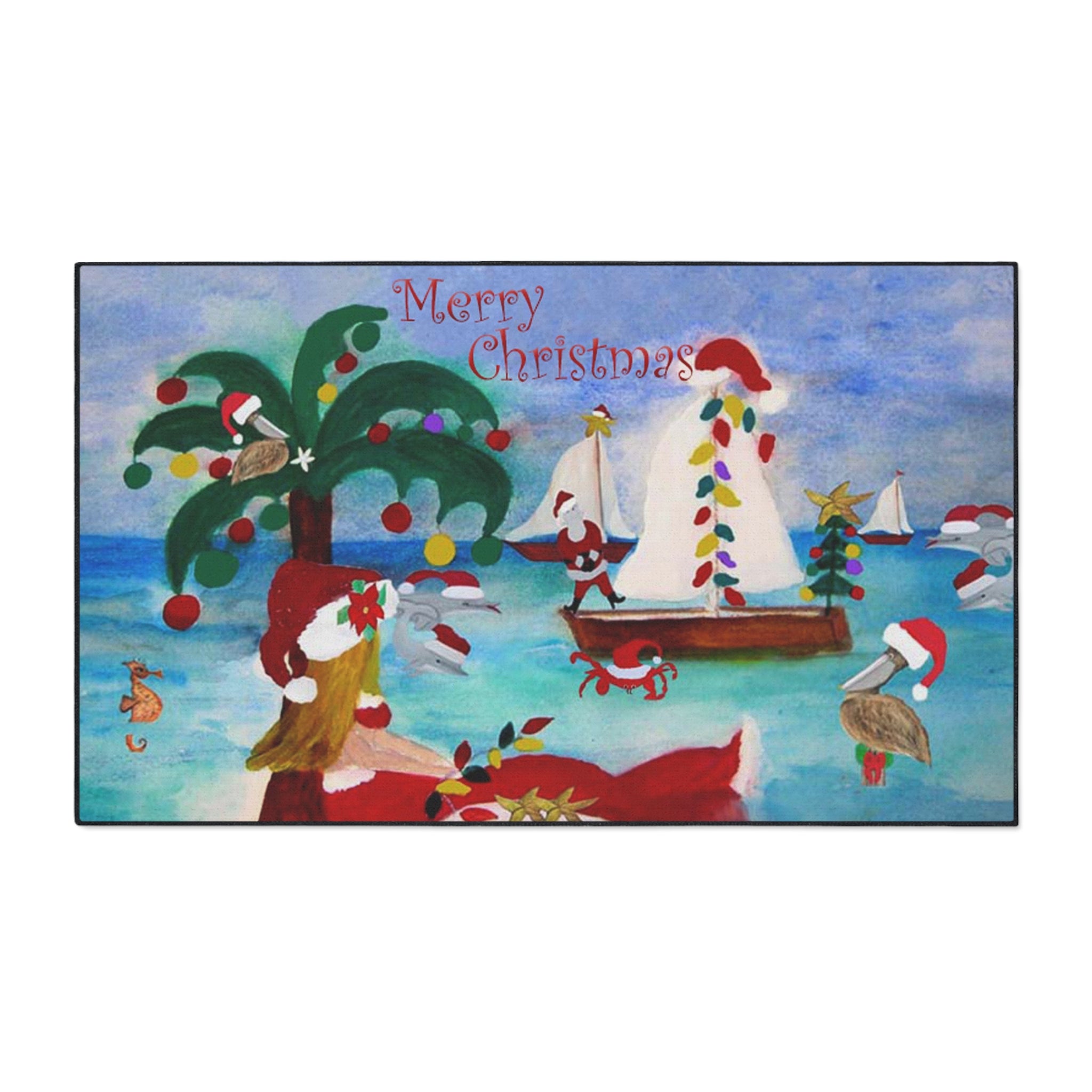 Christmas Beach Mat — Merry Christmas Coastal Holiday Doormat