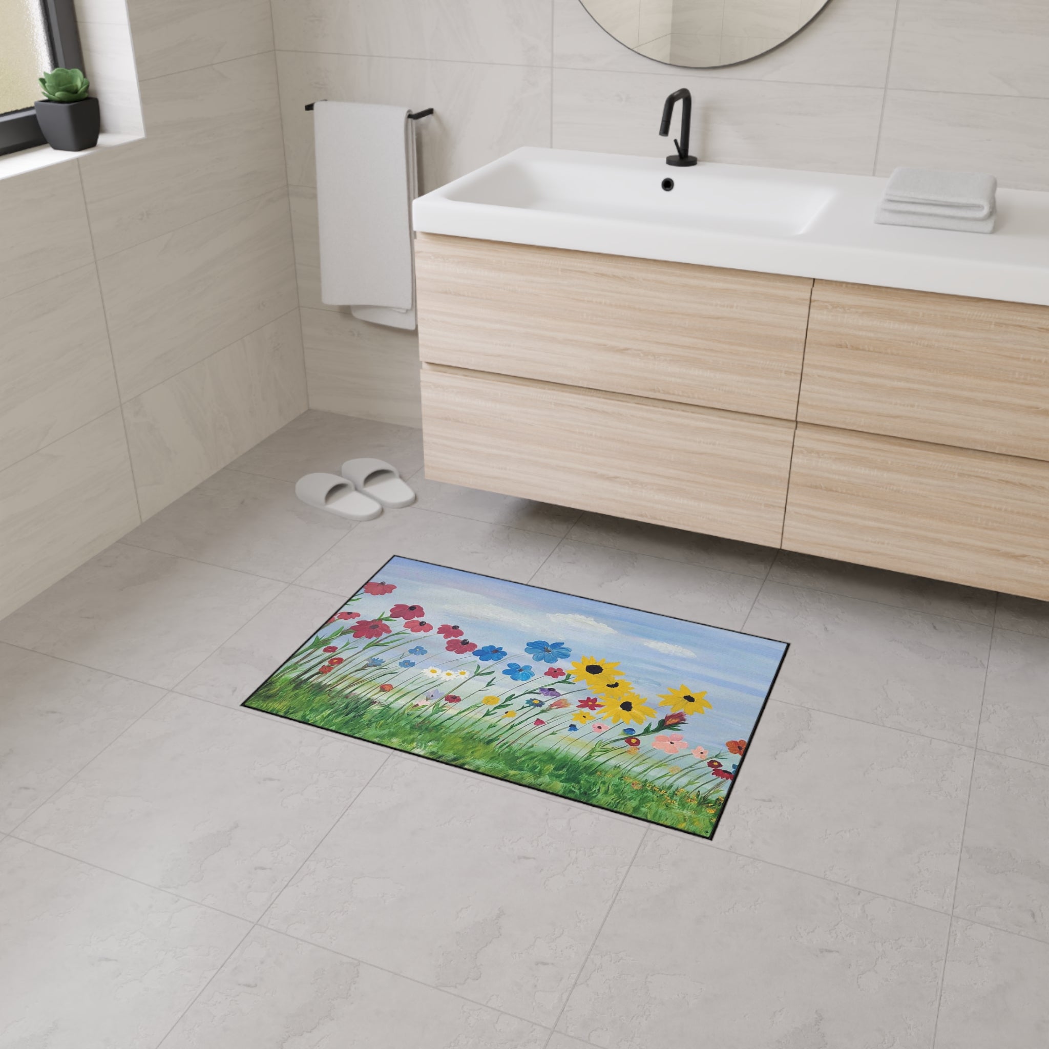 Wildflower Meadow Heavy-Duty Floor Mat — Durable Floral Doormat for Entryway, Kitchen & Patio