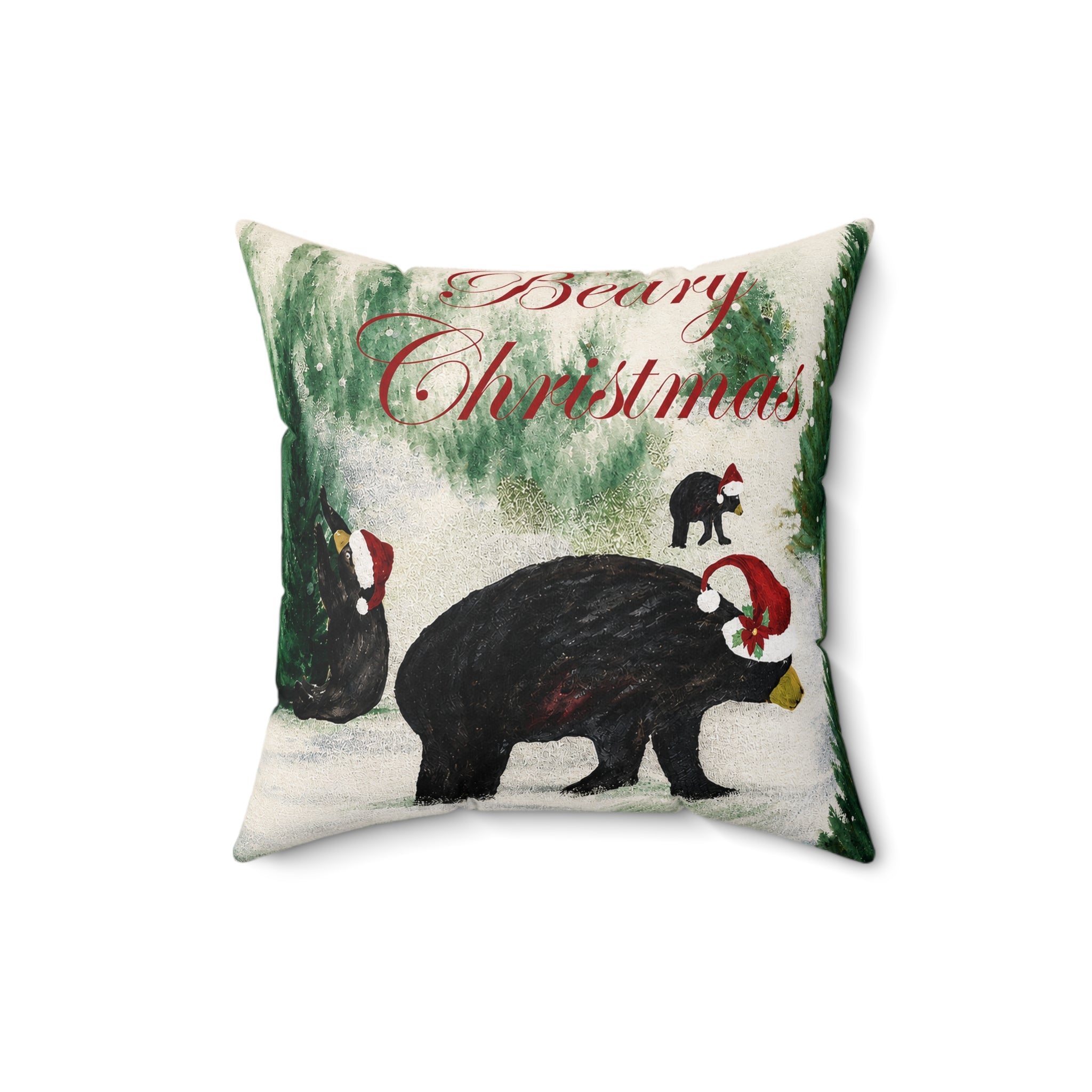 Beary Christmas Decorative Pillow — Holiday Black Bear Throw Pillow