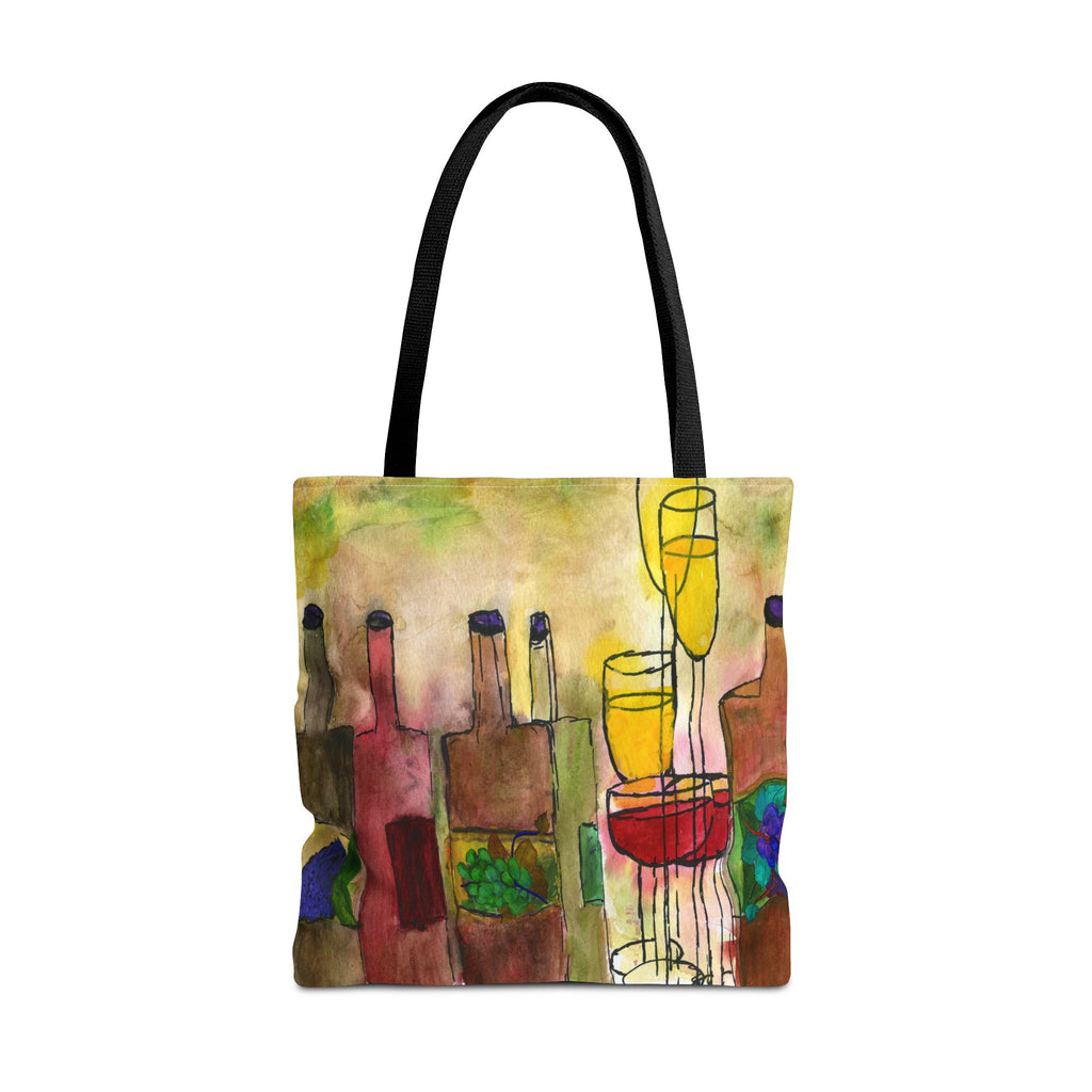 Wine & Glasses Artistic Tote Bag — Colorful Vineyard Watercolor All-Over Print