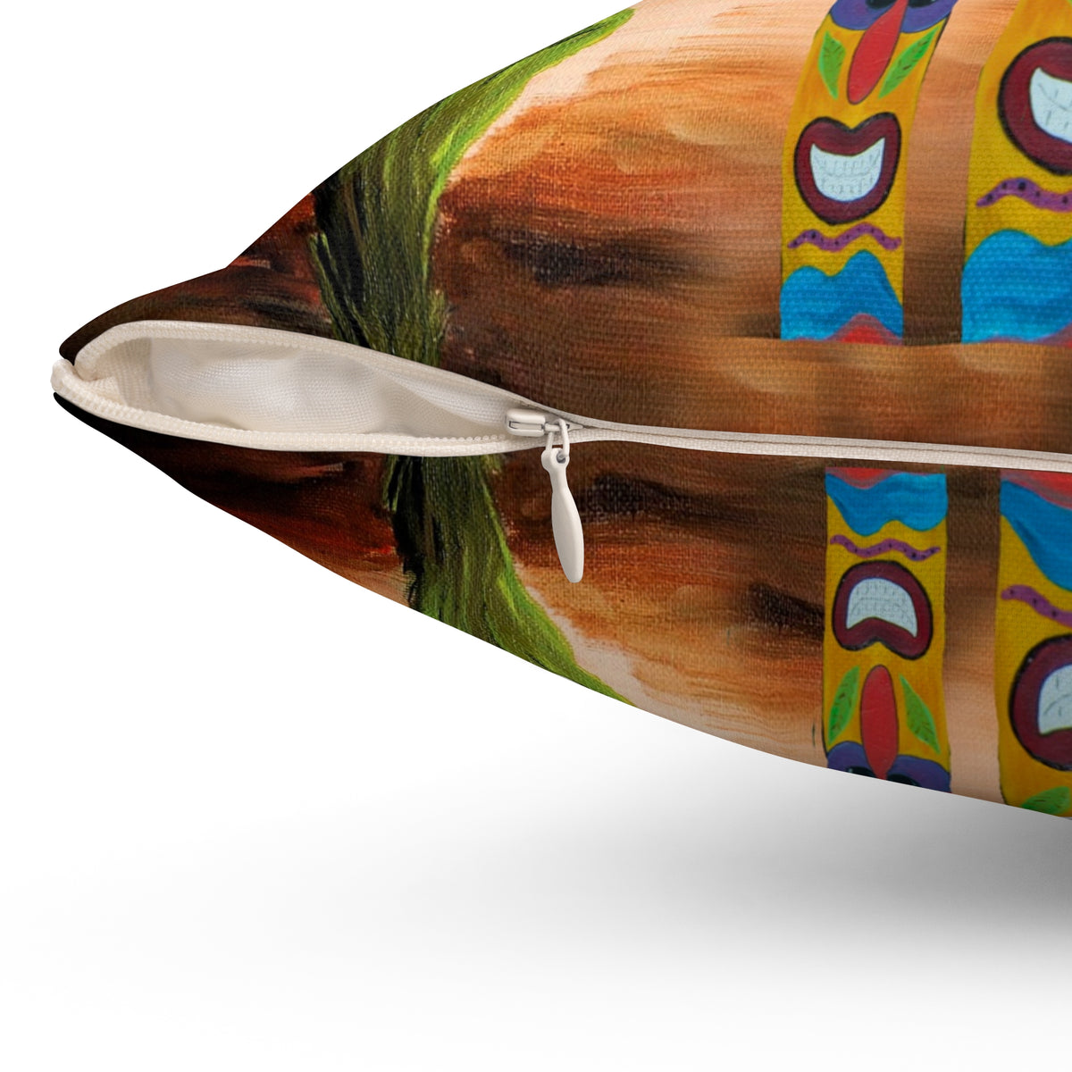 Tropical Tiki Flower Square Pillow — Tiki Man Totem Palm Throw