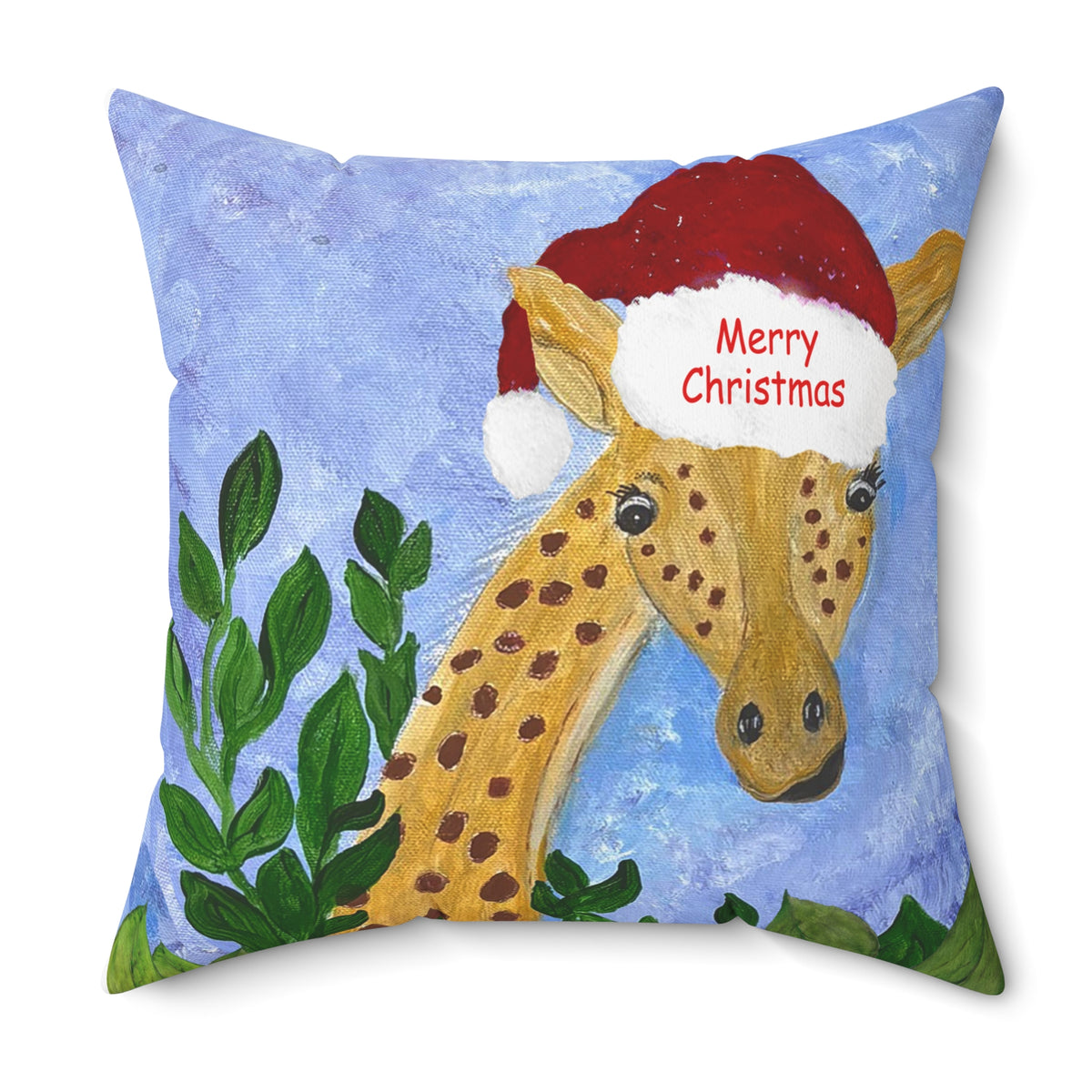 Christmas Giraffe Pillow - 'Merry Christmas' Holiday Decorative Throw Pillow