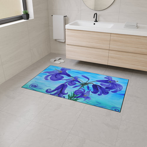 Blue Lily Heavy Duty Floor Mat — Waterproof Floral Entryway Rug