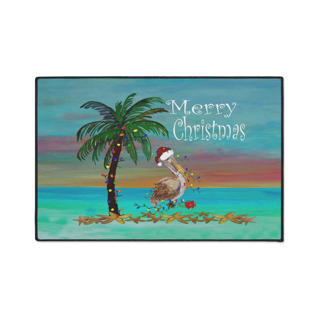 Christmas Beach Floor Mat — 'Merry Christmas' Pelican & Palm Holiday Doormat