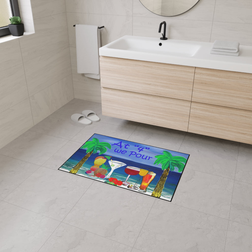 Heavy Duty Floor Mat — "At '4' We Pour" Tropical Cocktail Beach Design