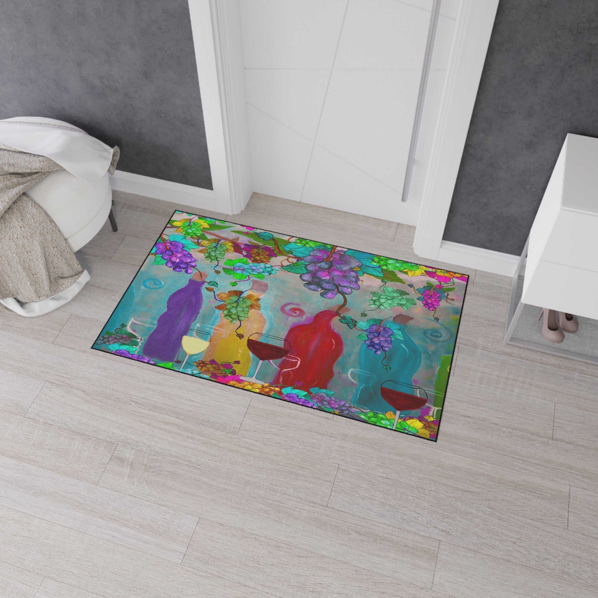 Wine & Grapes Heavy Duty Floor Mat — Colorful Vineyard Kitchen Rug