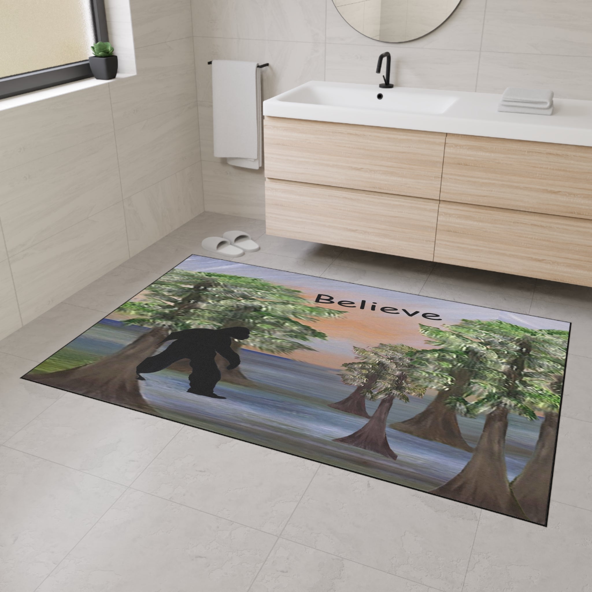 Believe Bigfoot Floor Mat Sashquash Swamp funny rug