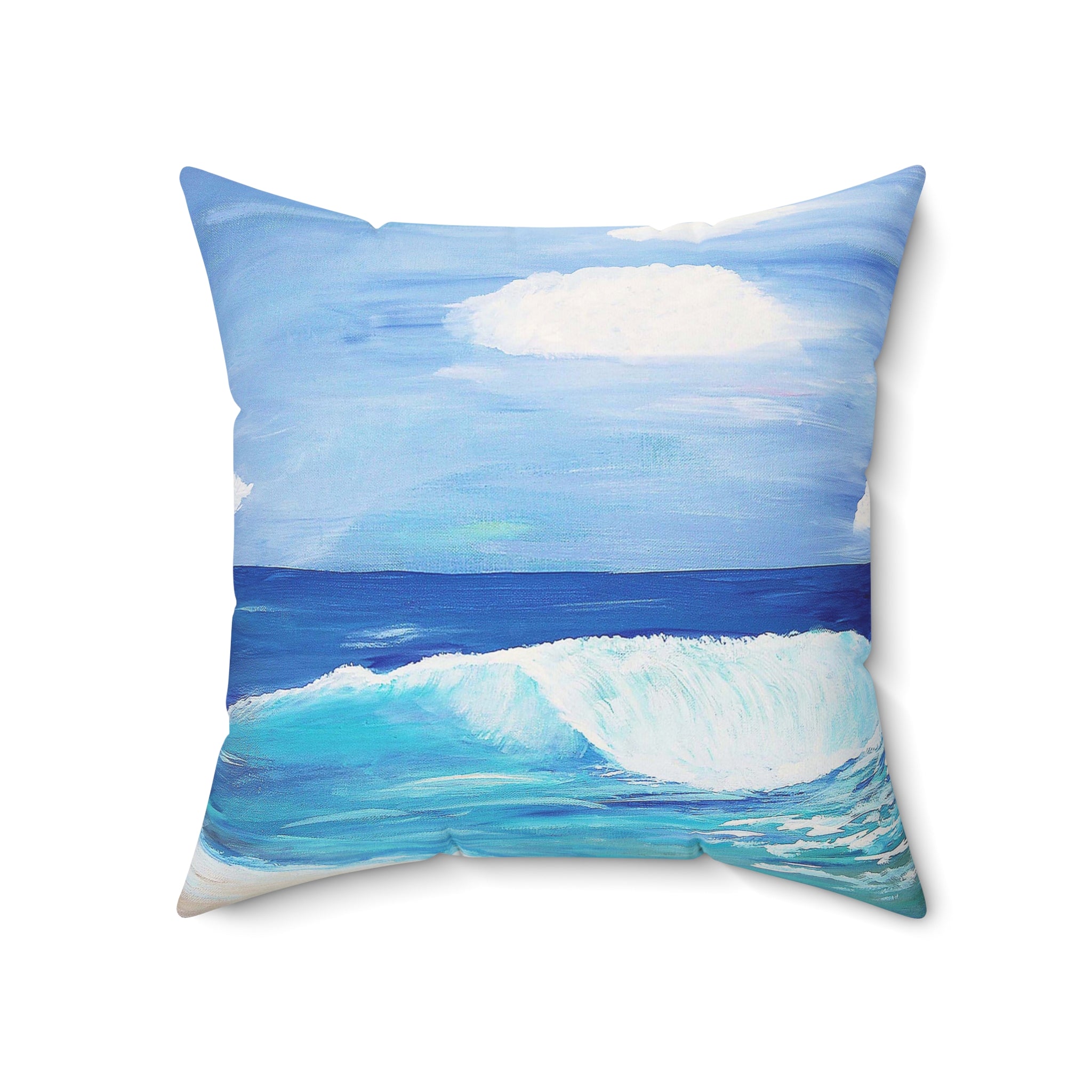 Ocean Wave Throw Pillow — Coastal Blue Beach Art Square Pillow