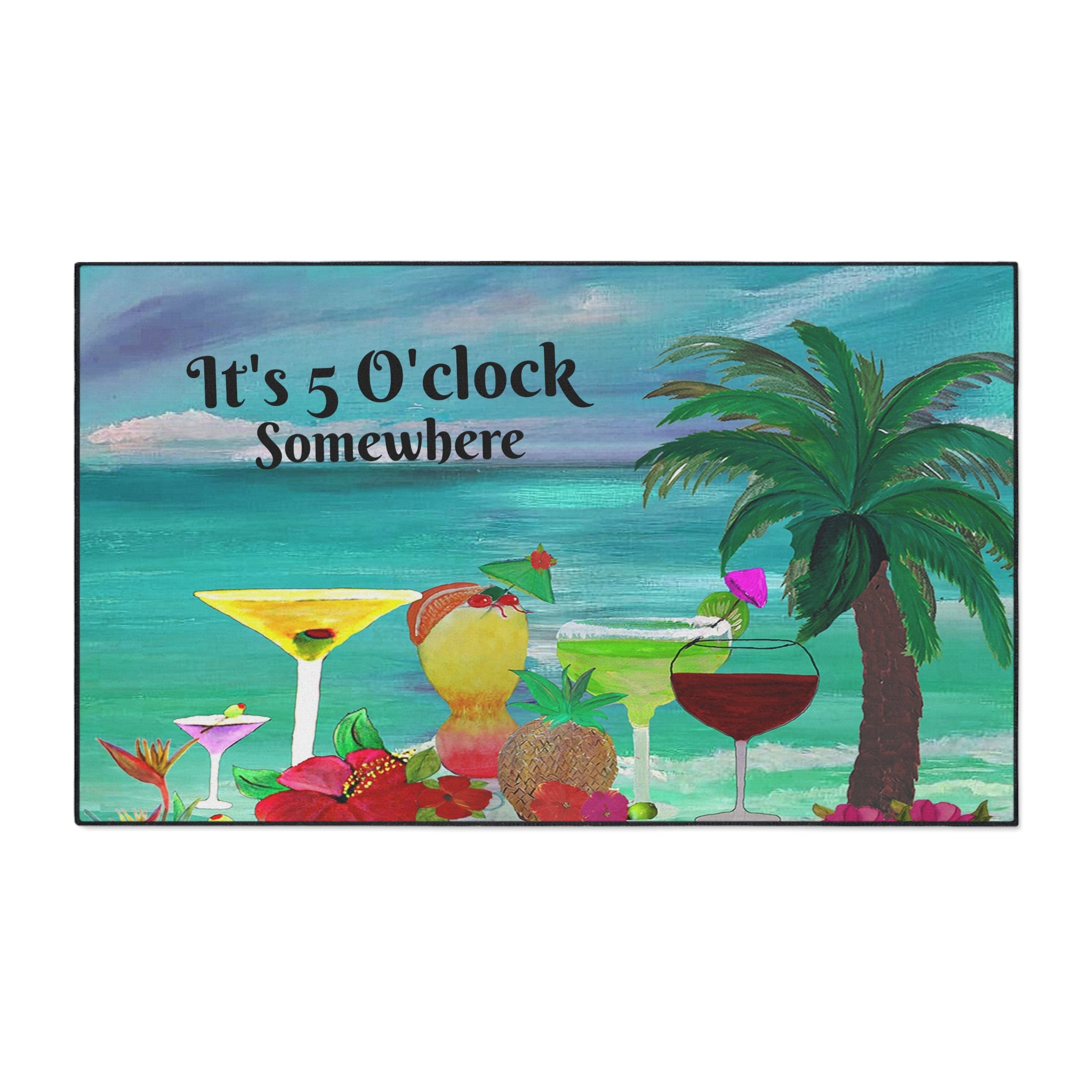 Beach Cocktail Floor Mat – "It's 5 O'Clock Somewhere" Heavy Duty Welcome Mat
