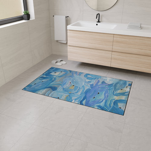 Blue Crab party Ocean Waves Heavy-Duty Floor Mat — Abstract Seascape Entrance Mat