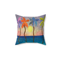 Tropical Sunset Palm Throw Pillow — Colorful Beach Palm Tree Decorative Pillow