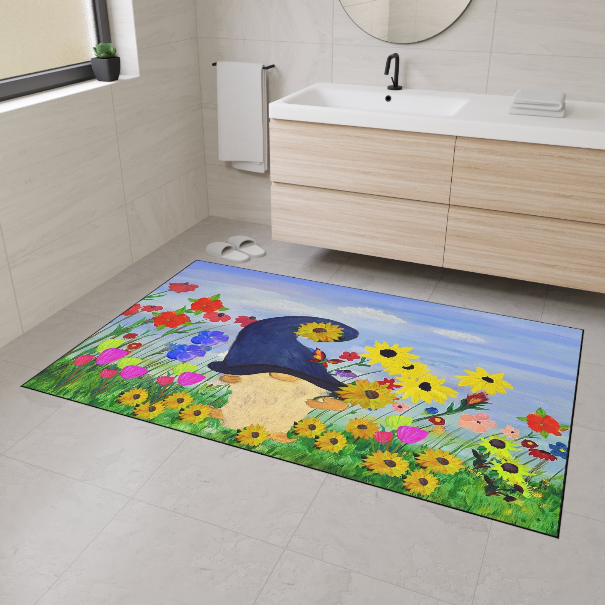 Gnome in Wildflower Garden Heavy Duty Floor Mat