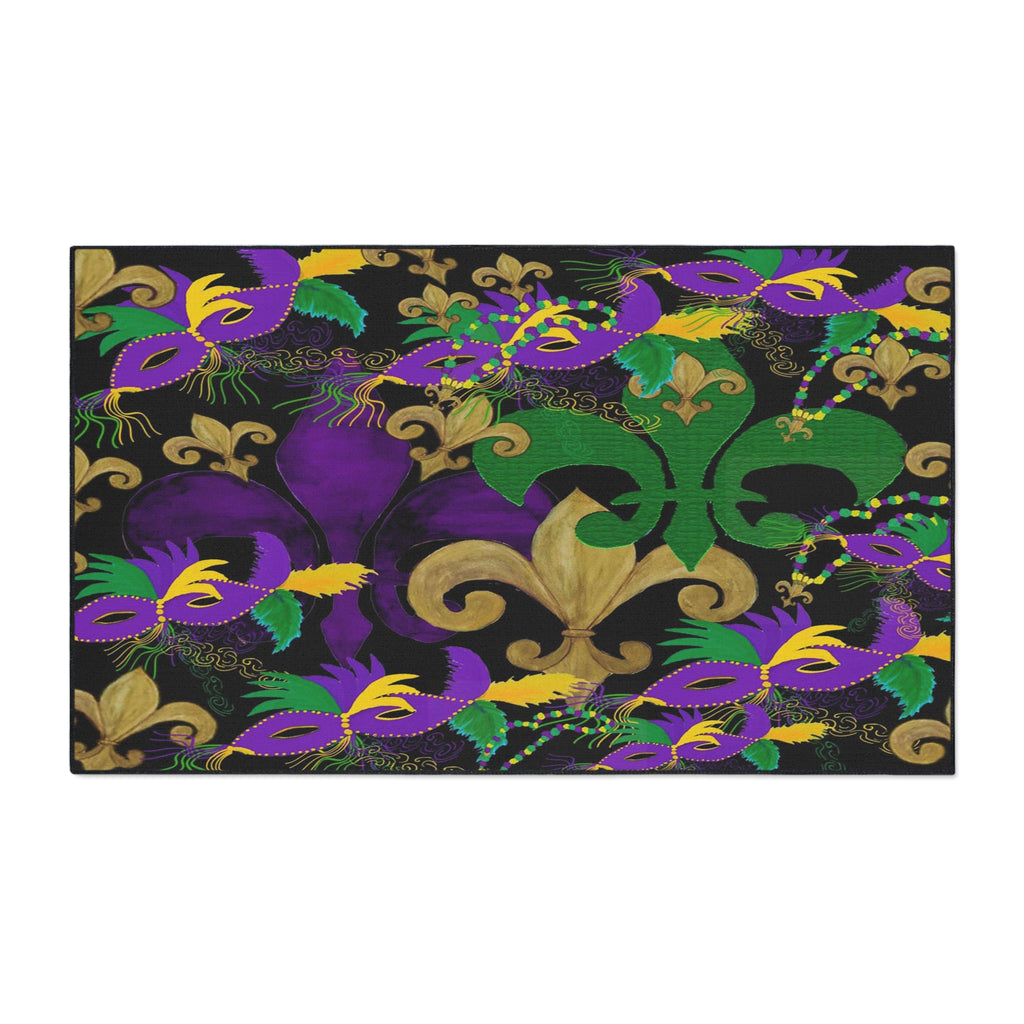 Mardi Gras Fleur-de-Lis Heavy Duty Floor Mat — Purple, Green & Gold Mask Design