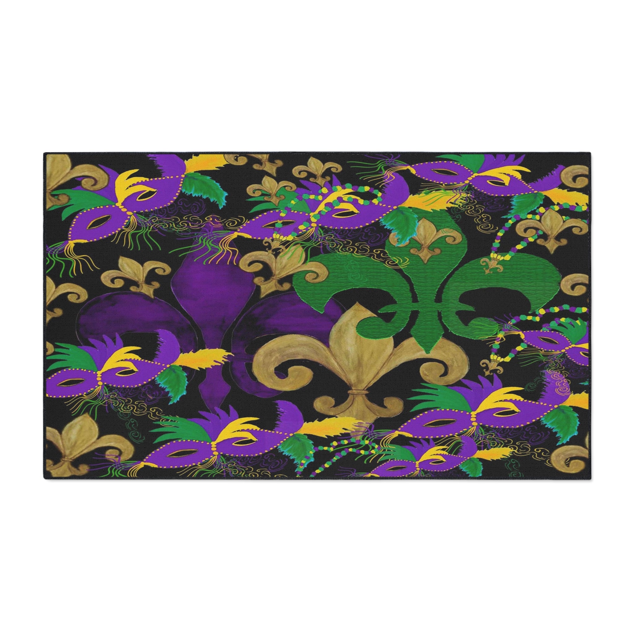 Mardi Gras Fleur-de-Lis Heavy Duty Floor Mat — Purple, Green & Gold Mask Design
