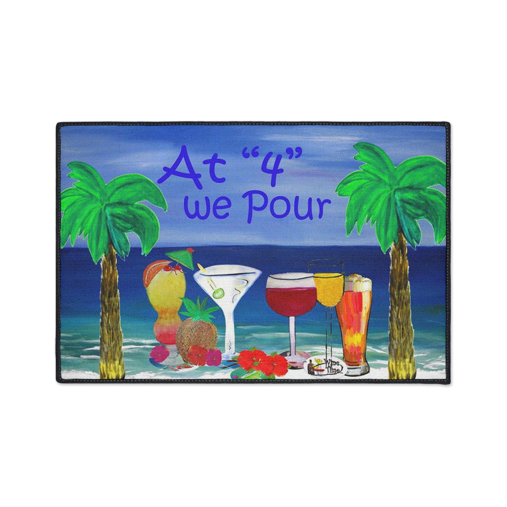 Heavy Duty Floor Mat — "At '4' We Pour" Tropical Cocktail Beach Doormat