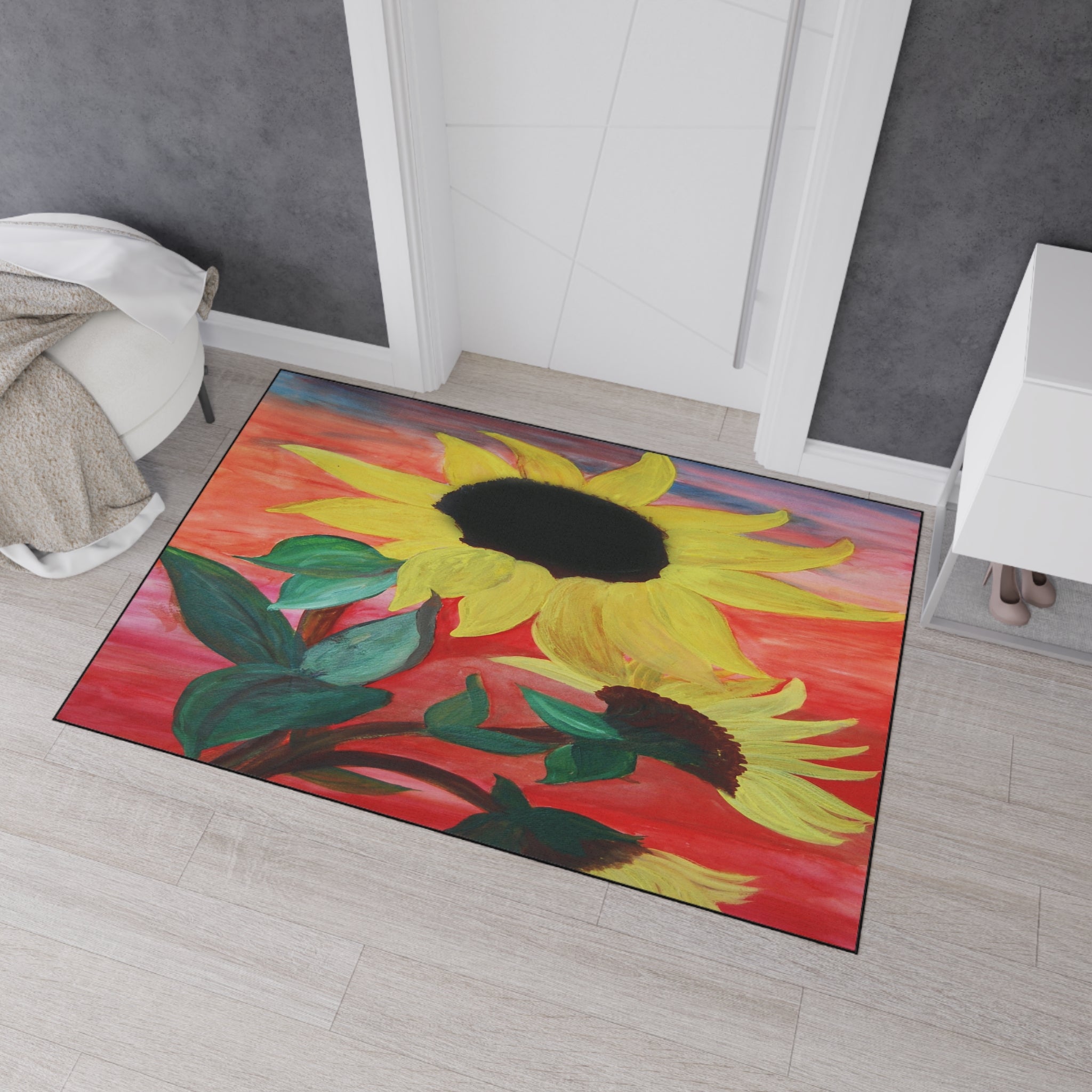 Sunflower Art Heavy-Duty Floor Mat — Bold Yellow Floral Entry Rug