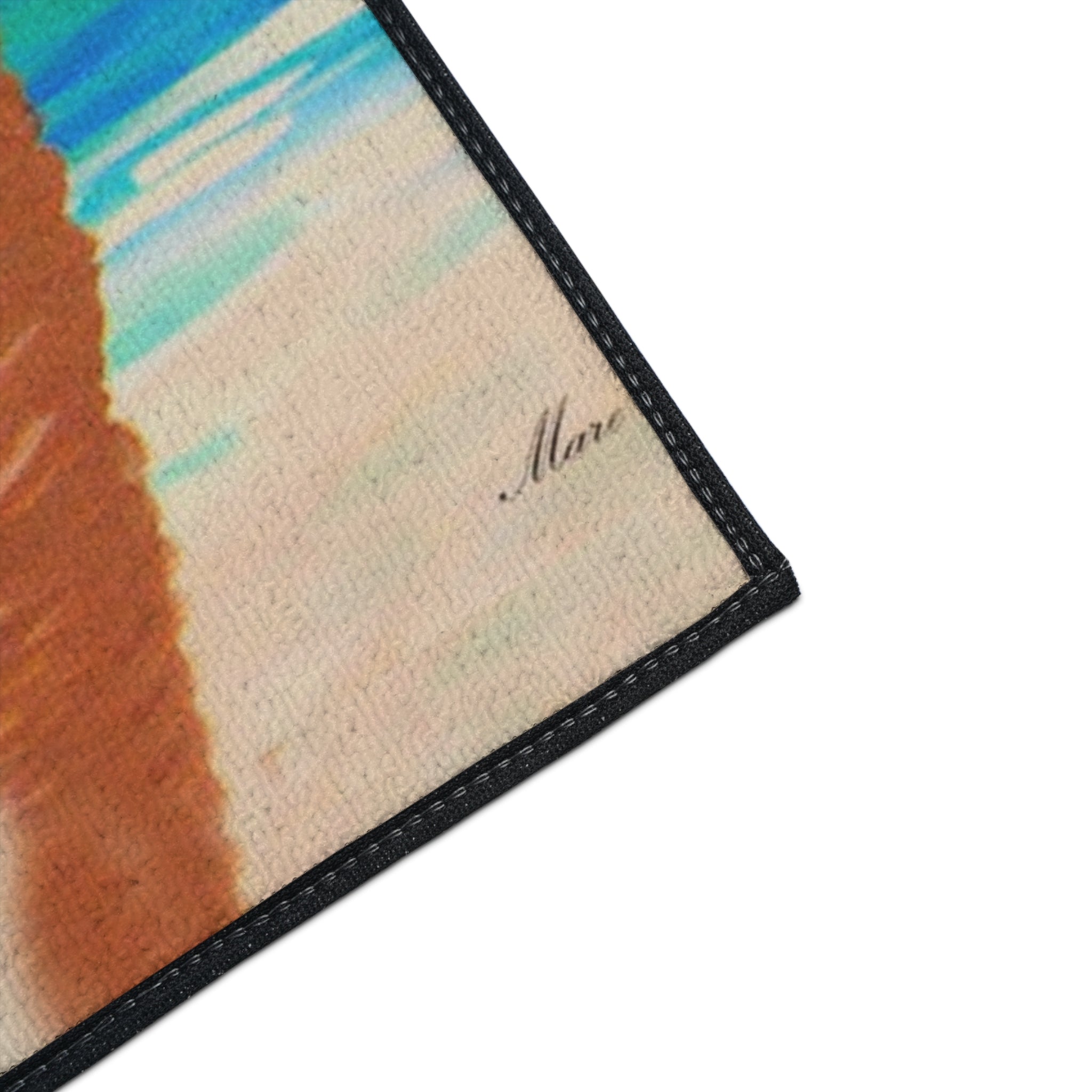 Tropical Sunset Beach Floor Mat — Palm Trees & Umbrella Seaside Doormat