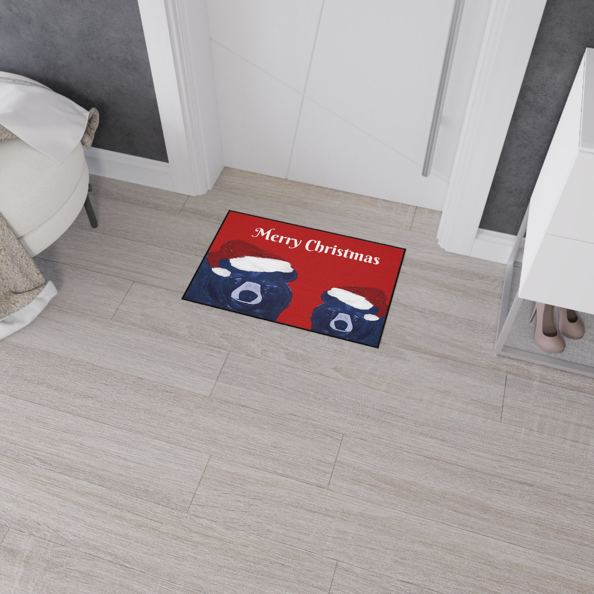 Merry Christmas Bear Floor Mat — Heavy-Duty Holiday Door Rug