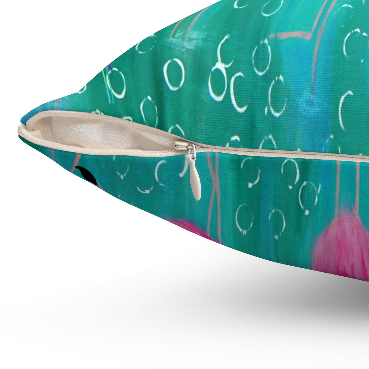Pink Flamingo Throw Pillow – Tropical Coastal Decorative Square Pillow