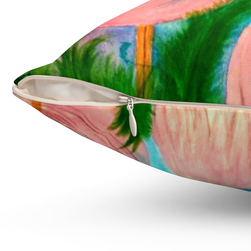 Pink Flamingo Tropical Pillow - Decorative Square Throw Cushion