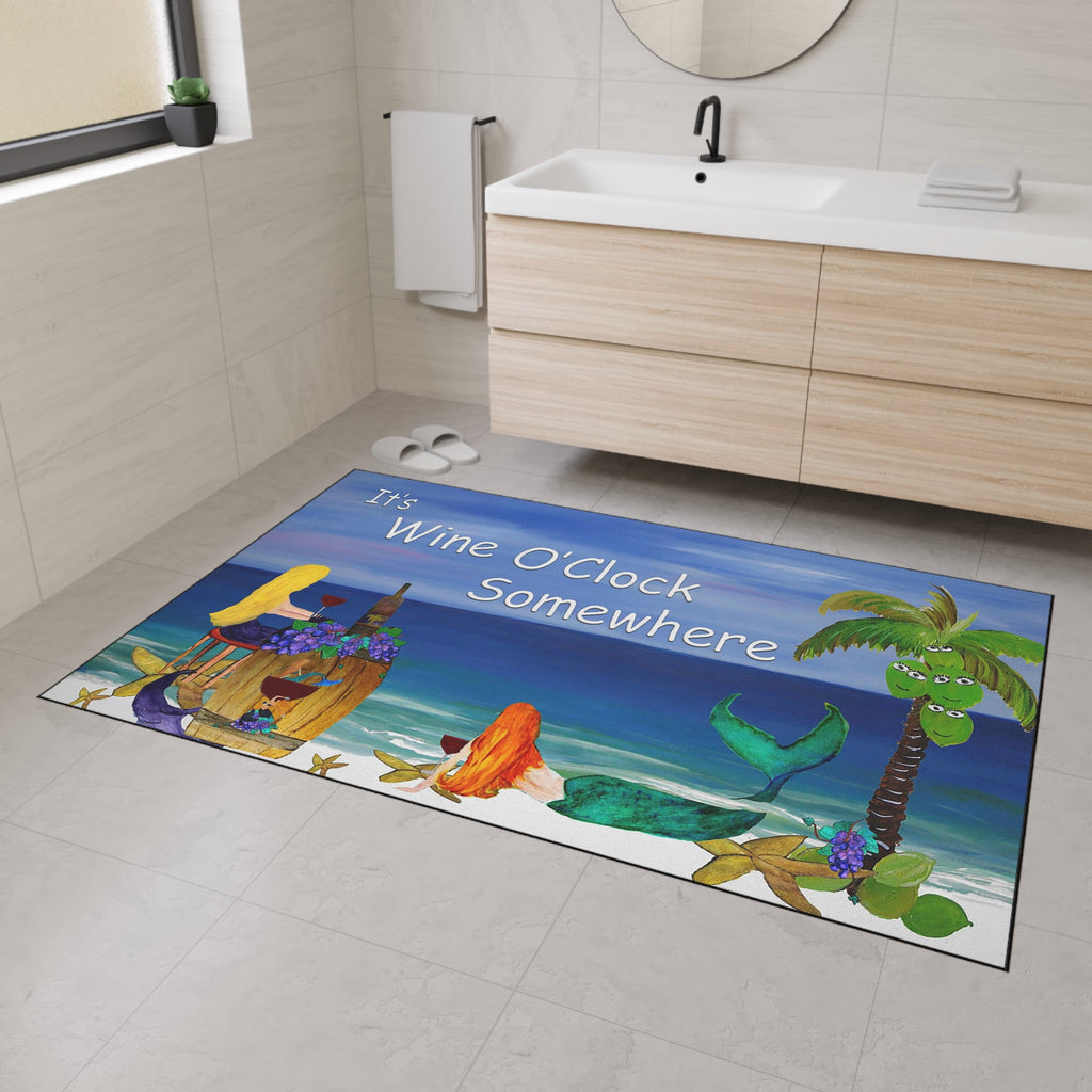 Heavy Duty Floor Mat – "It’s Wine O’Clock Somewhere" Beach Mermaid Welcome Mat