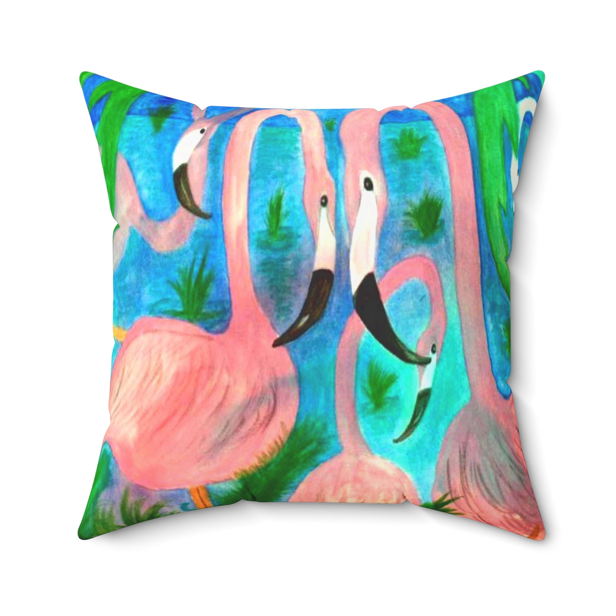 Pink Flamingo Tropical Pillow - Decorative Square Throw Cushion