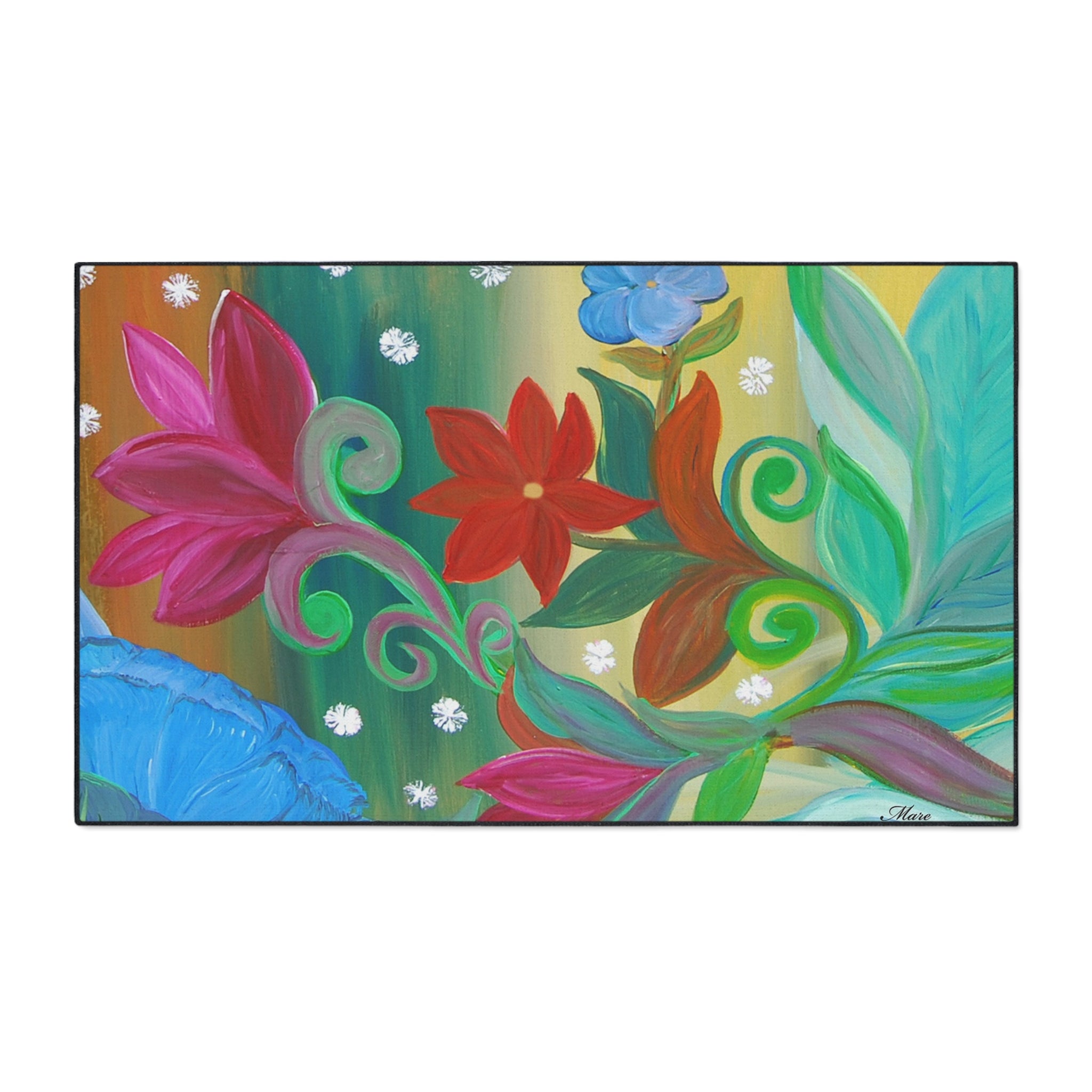 Floral Bloom Heavy Duty Floor Mat – Colorful Tropical Flowers Welcome Rug
