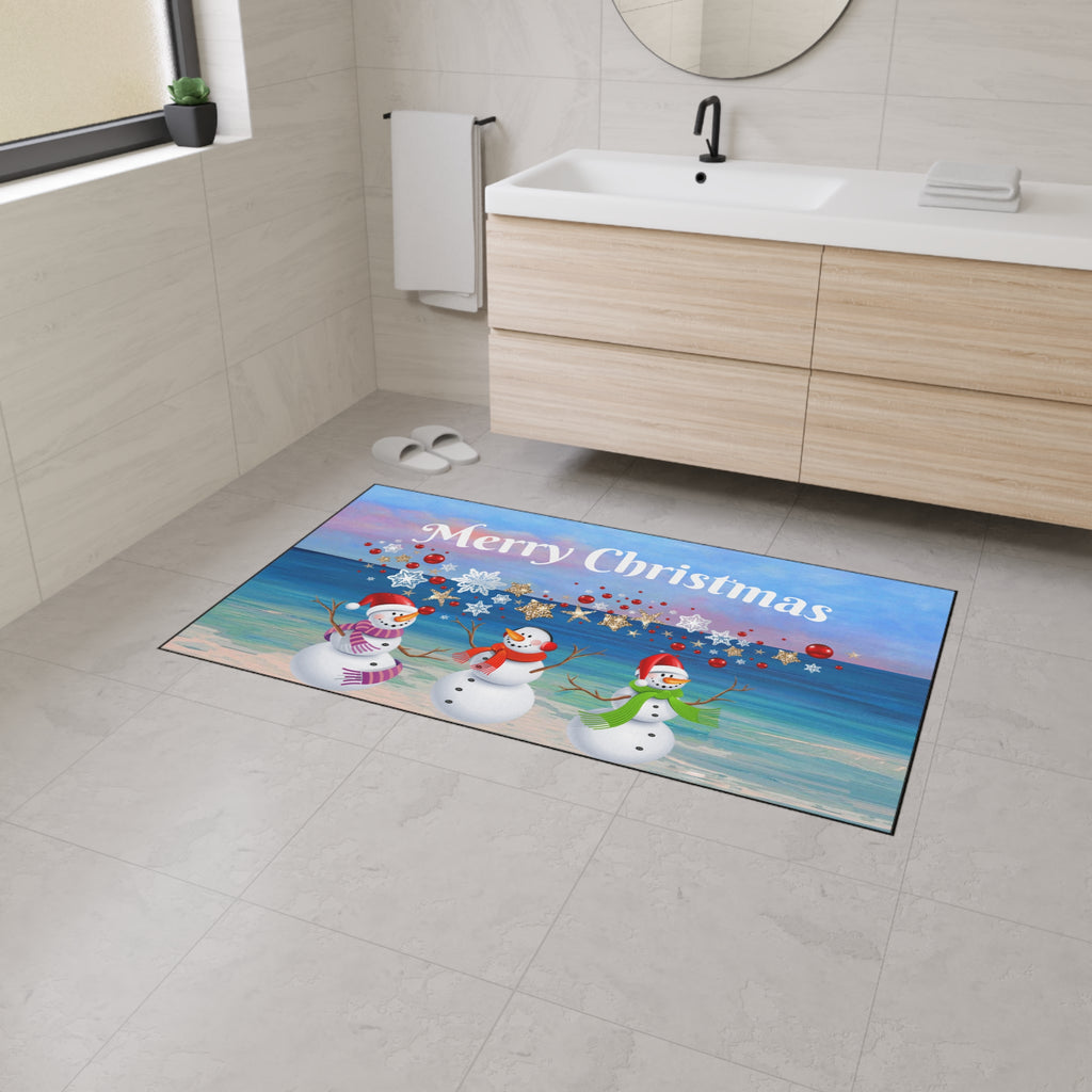 Christmas Snowmen Beach Heavy Duty Floor Mat - Merry Christmas Holiday Doormat