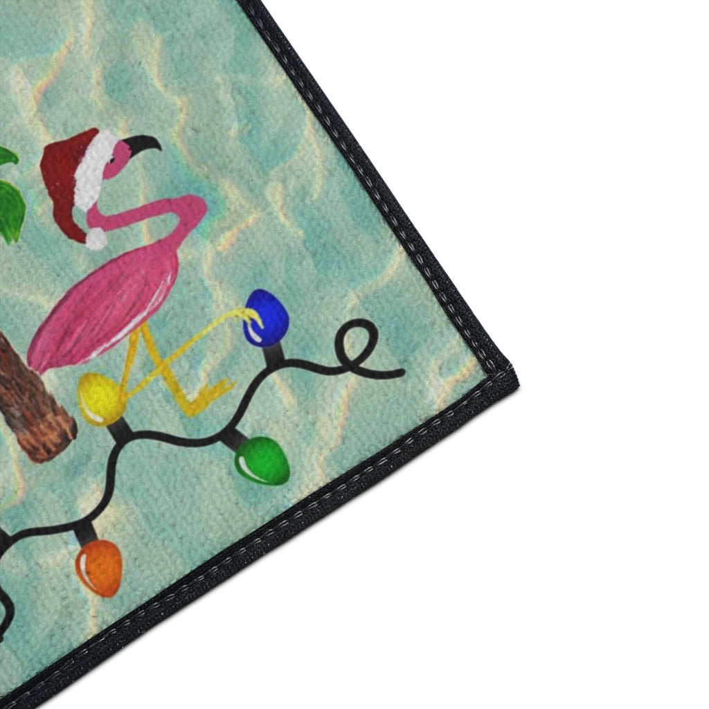 Tropical Flamingo Christmas Floor Mat — Merry Christmas Poolside Doormat