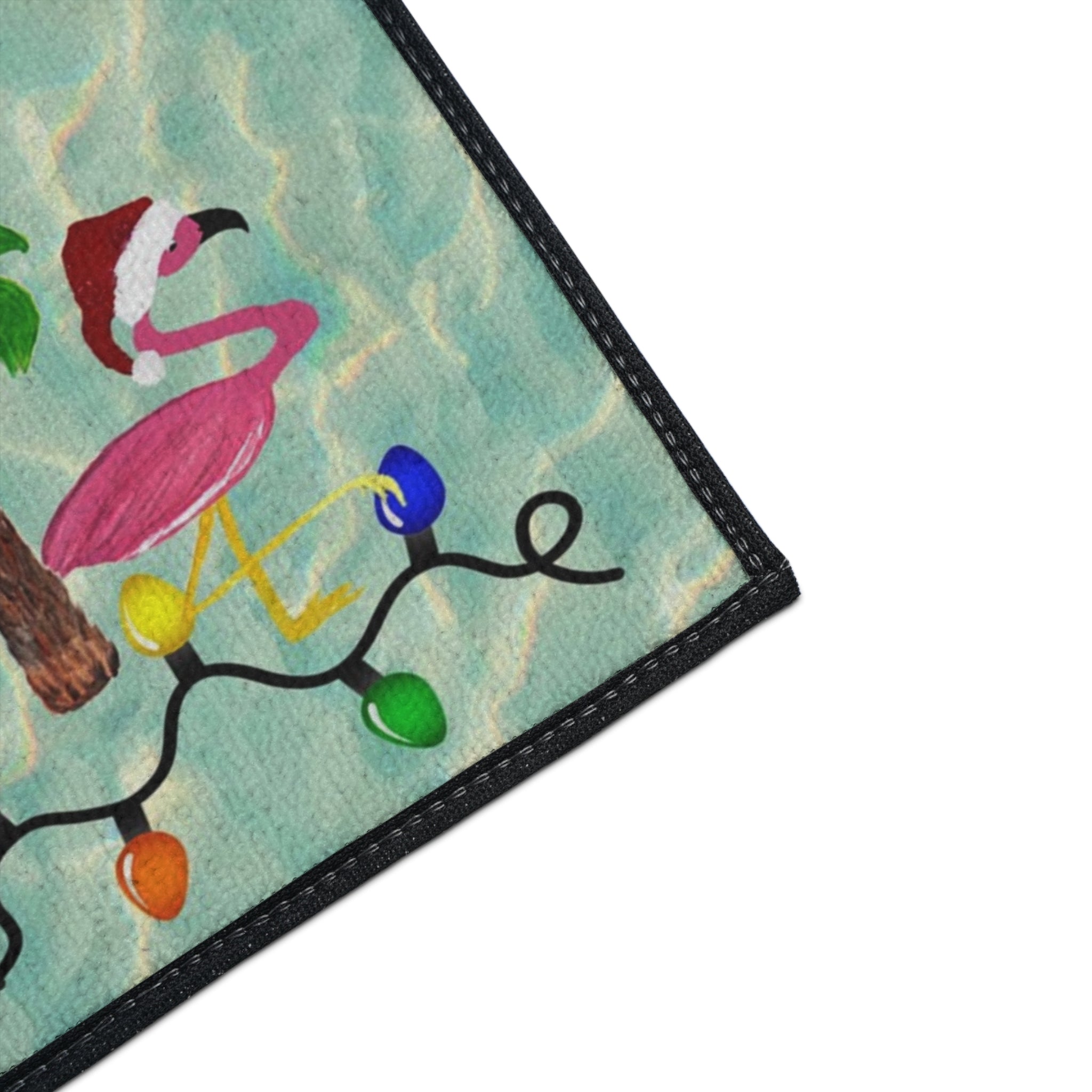 Tropical Flamingo Christmas Floor Mat — Merry Christmas Poolside Doormat